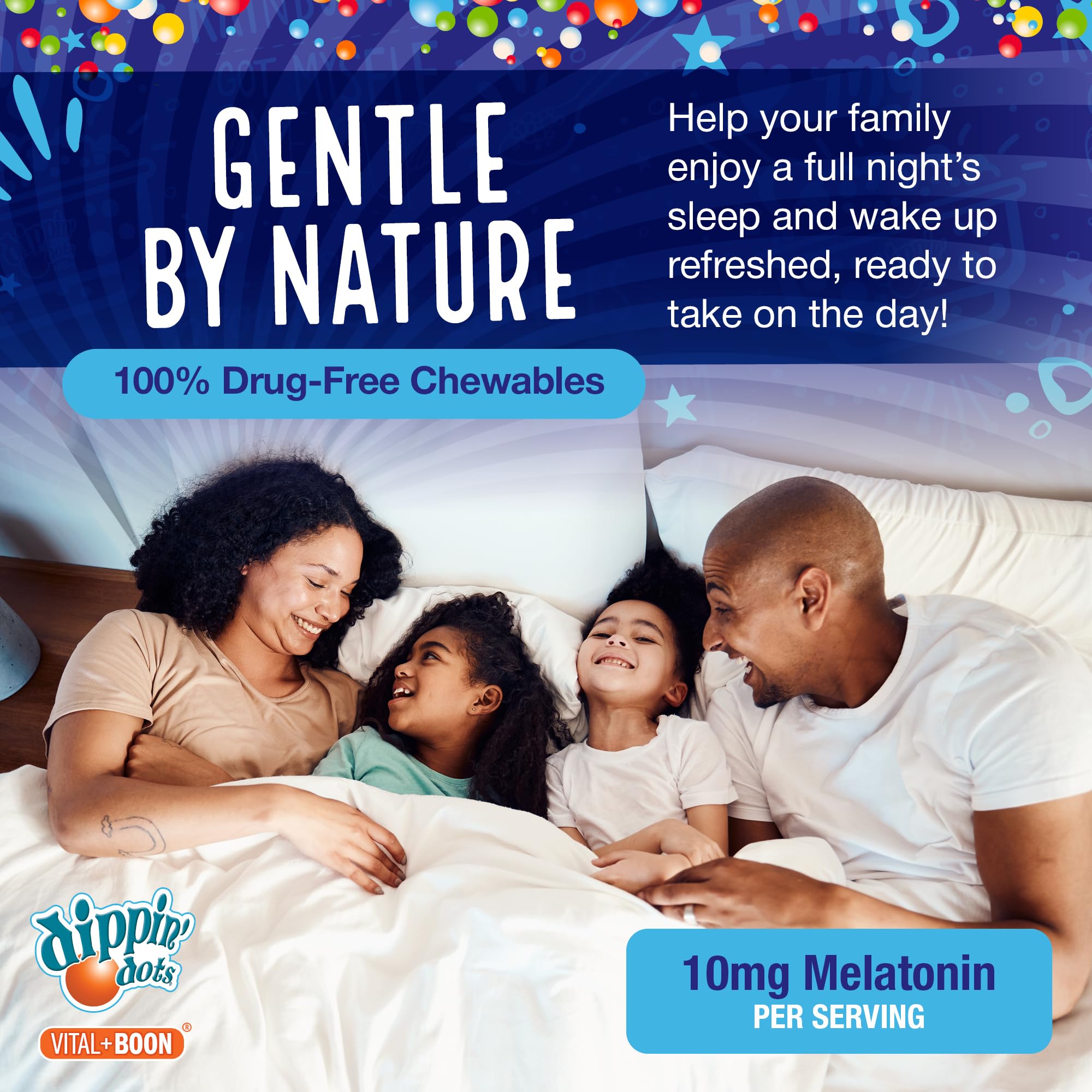 Vital+Boon Dippin' Dots Chewable Melatonin Tablets 10mg open packaging