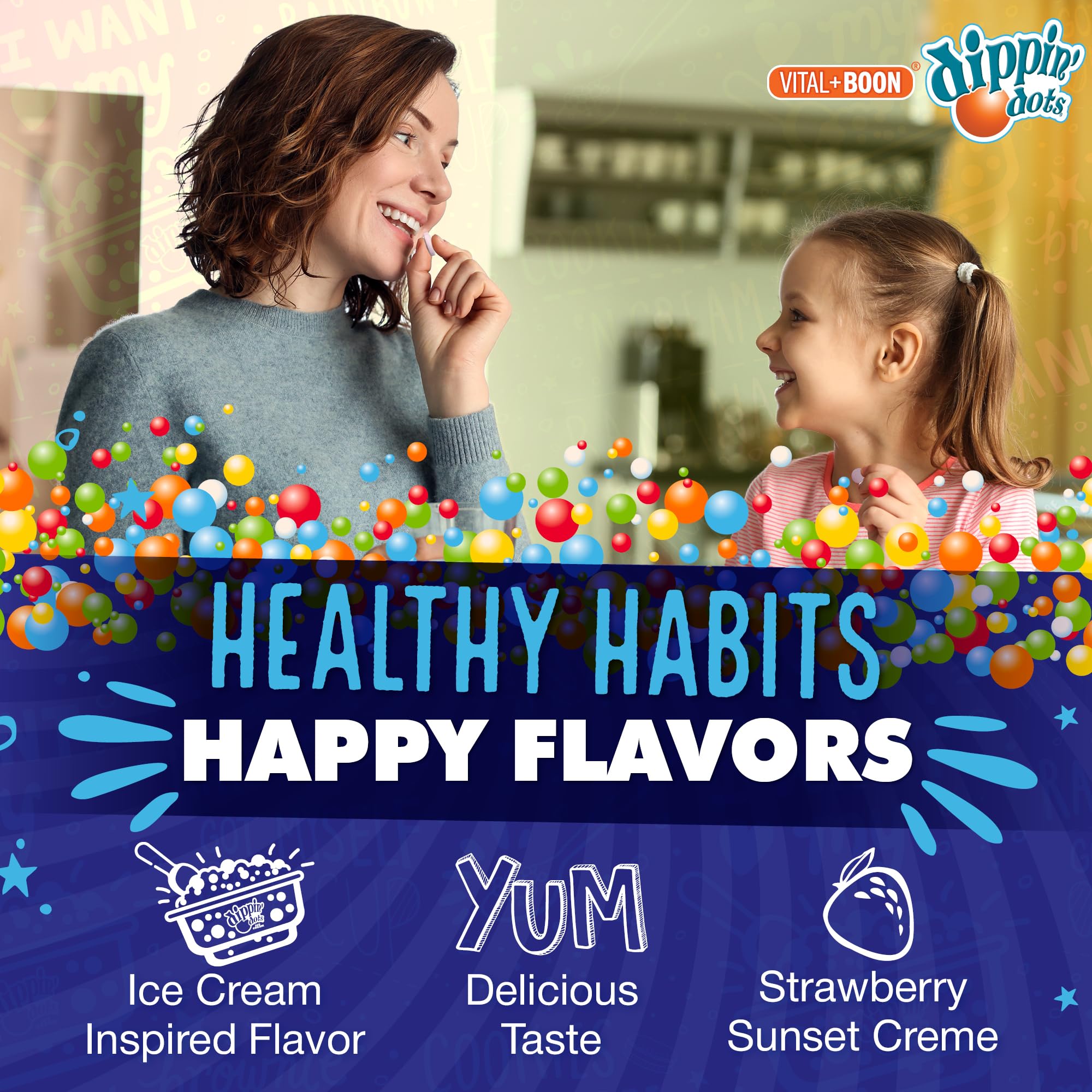 Vital+Boon Dippin' Dots Chewable Melatonin Tablets 10mg with a glass of water