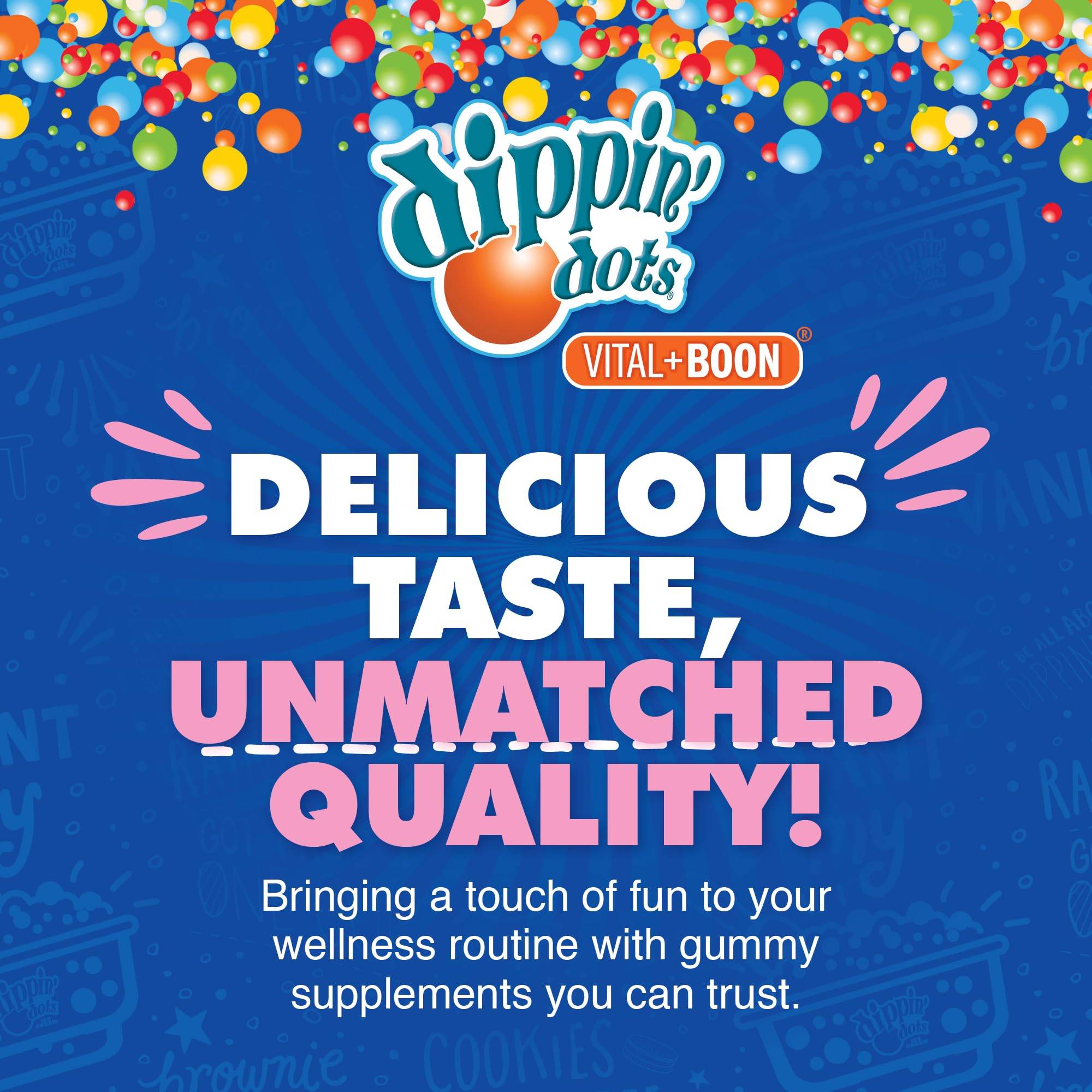 Vital+Boon Dippin' Dots Kids Melatonin Gummies with a glass of water