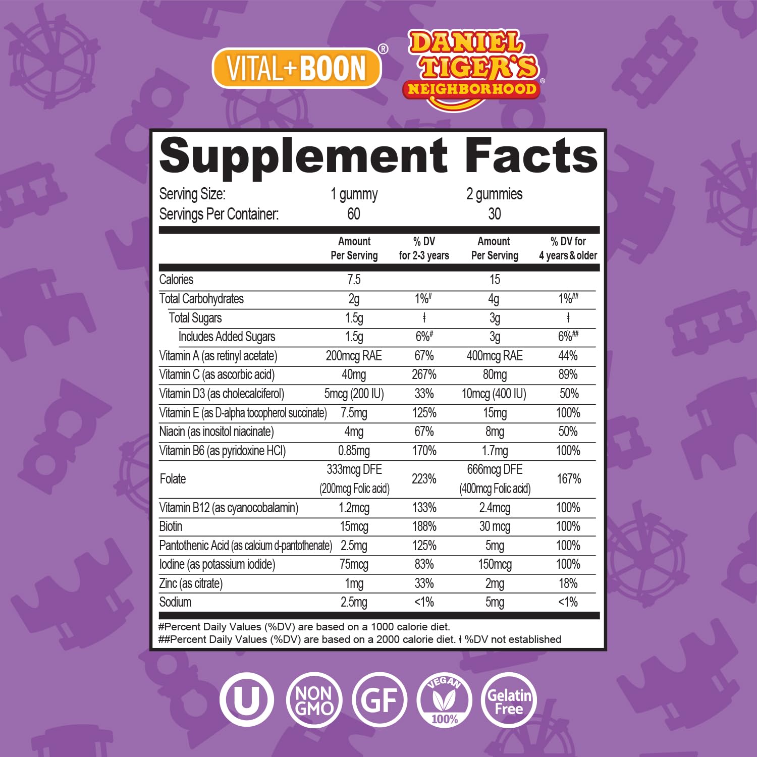 Vital+Boon Gummy Multivitamins for Kids with Daniel Tiger's Neighborhood branding