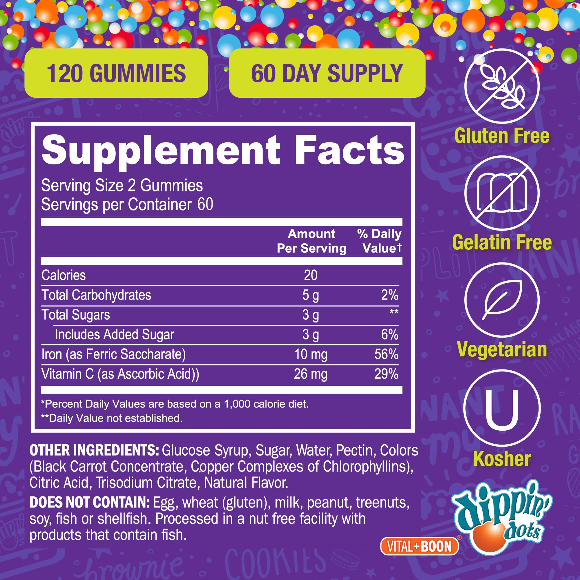 Vital+Boon Iron Gummies showing serving size