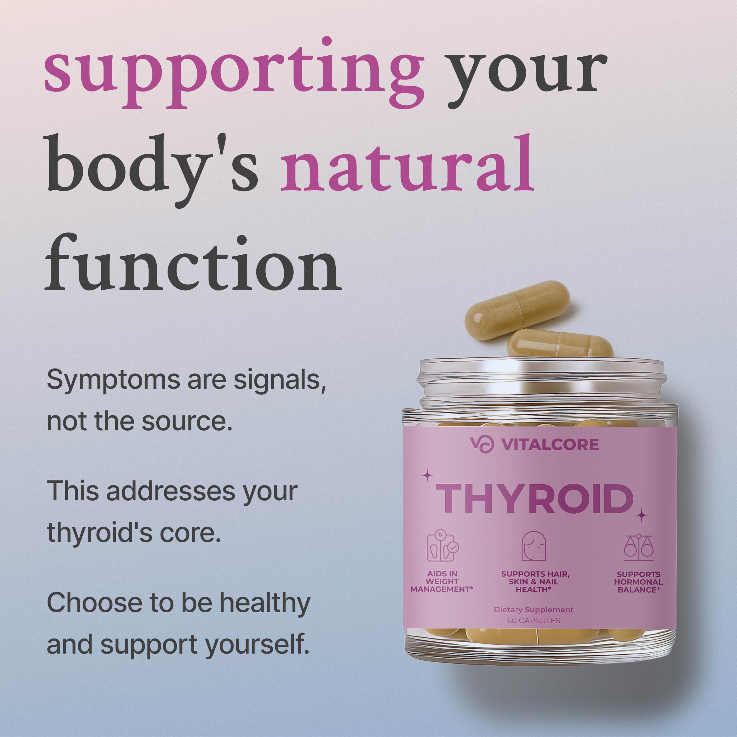 Vital Core Thyroid Extract bottle with a blurred background
