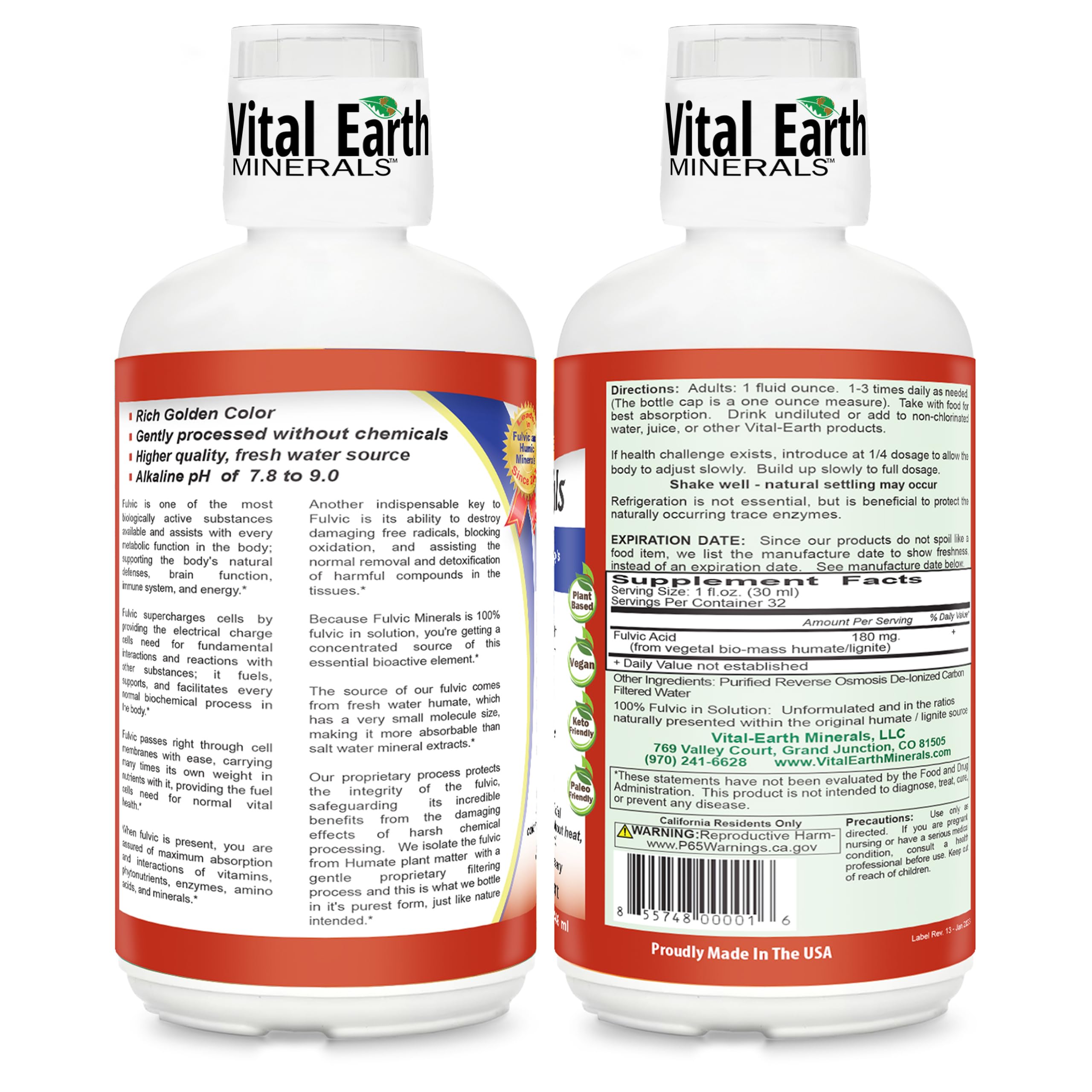 Vital Earth Minerals Fulvic Acid bottle with 1-ounce BPA-free cup