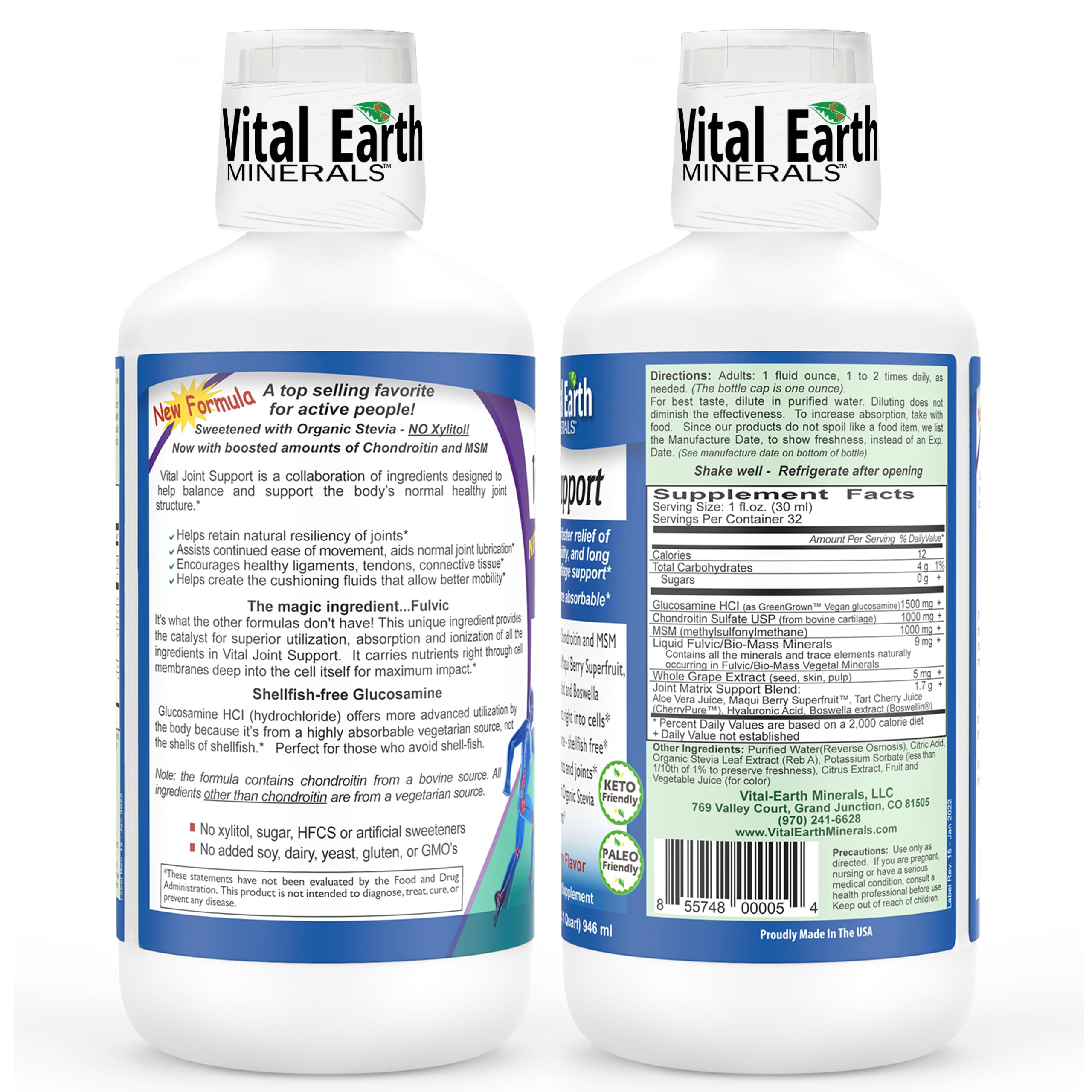 Vital Earth Minerals Liquid Glucosamine Chondroitin 1089g bottle with label