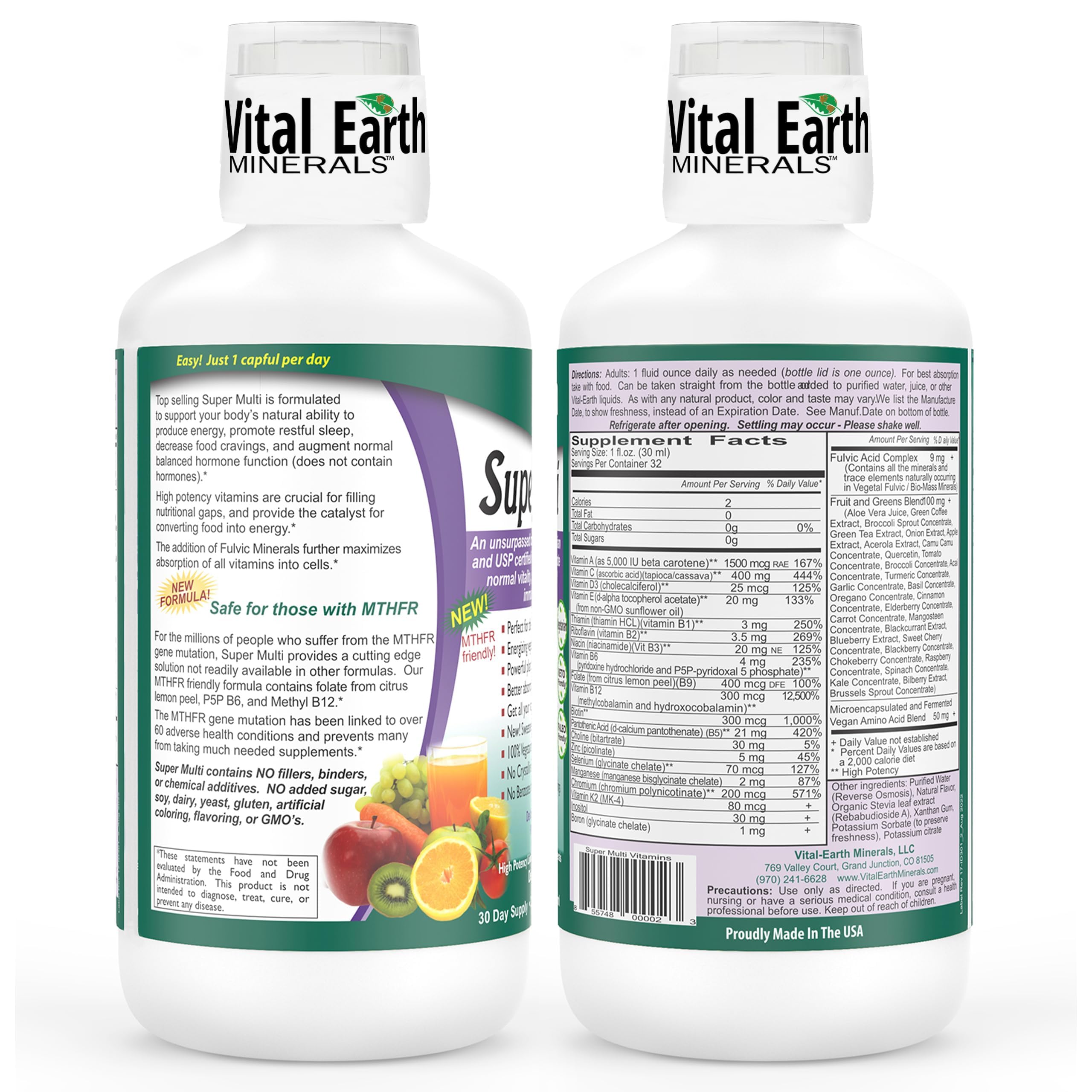 Vital Earth Minerals Liquid Multivitamin 1061g back view