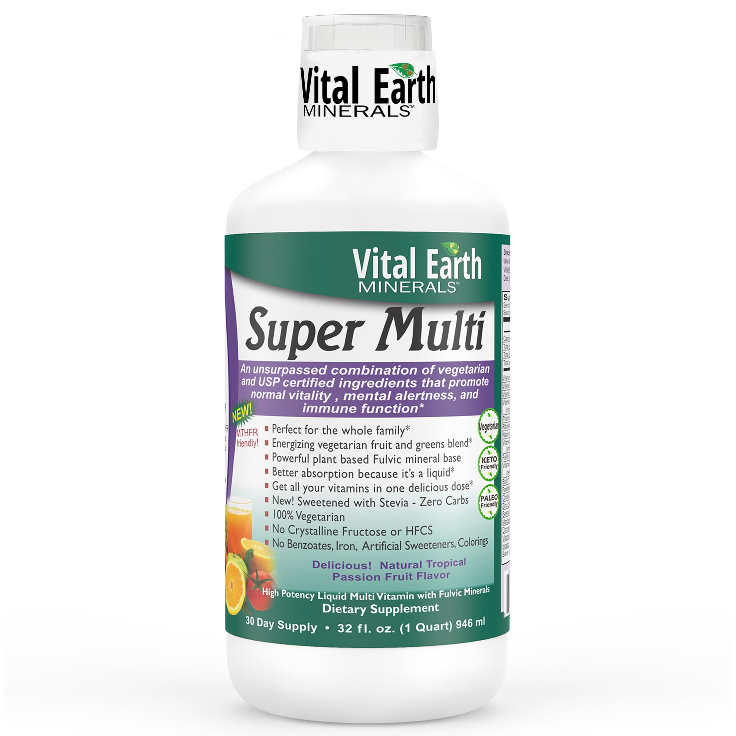 Vital Earth Minerals Super Multi Liquid Multivitamins 32 Oz bottle front view