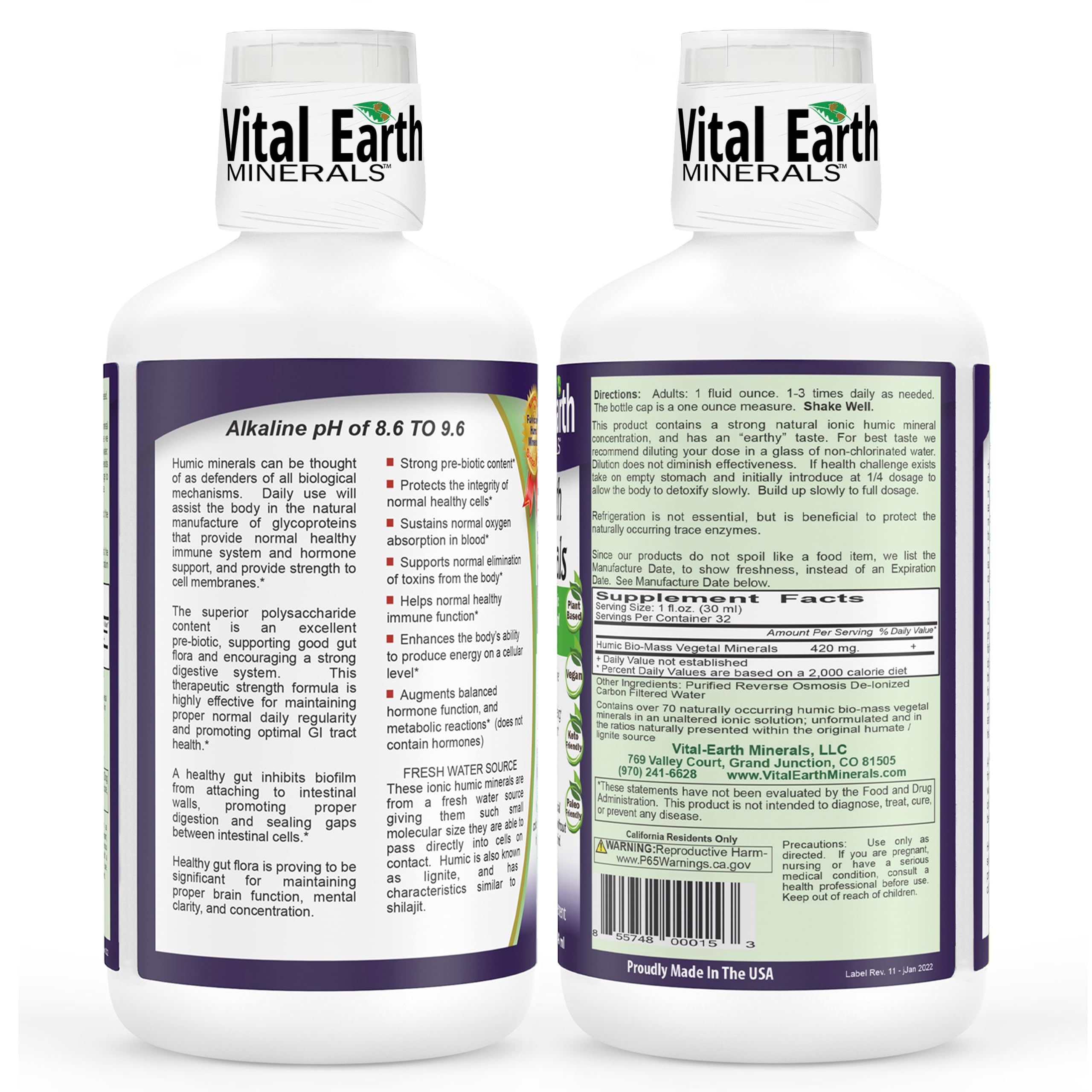 Vital Earth Minerals Super Strength Humic Liquid bottle side view