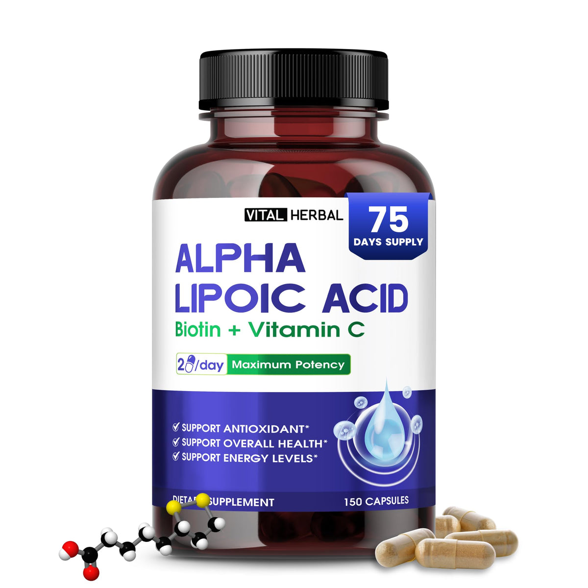 VITAL HERBAL Liposomal Alpha Lipoic Acid 150 capsules front view