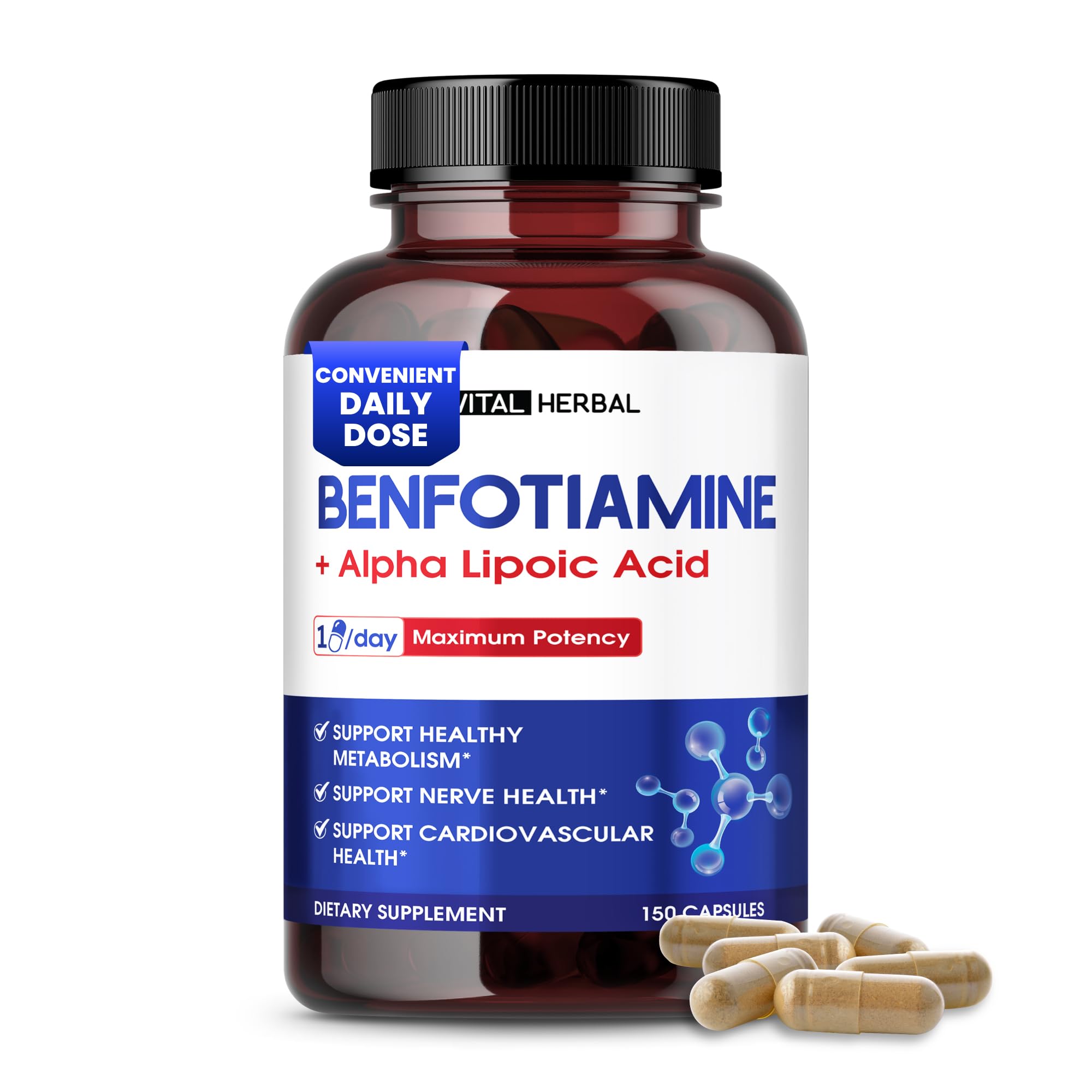 VITAL HERBAL Liposomal Benfotiamine 150 capsules bottle front view