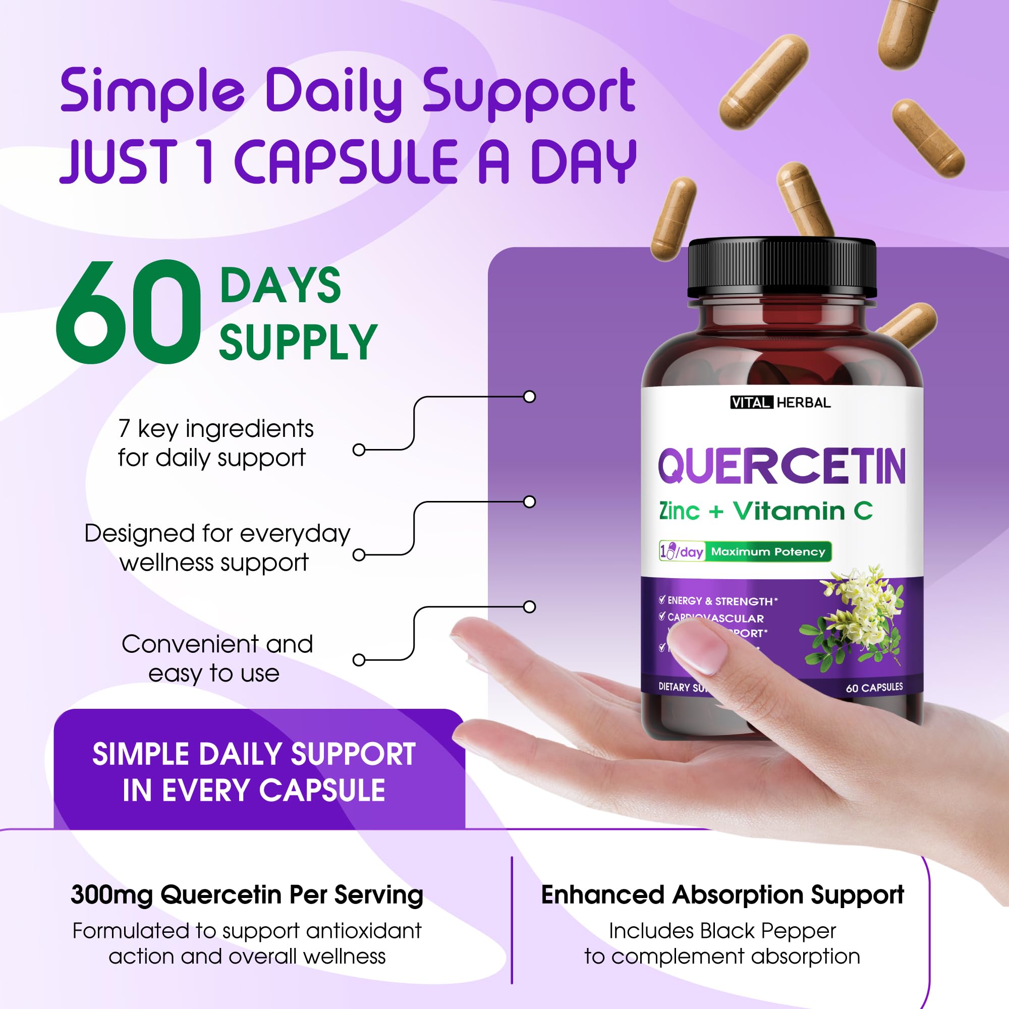 VITAL HERBAL Ultra Quercetin bottle with capsules scattered