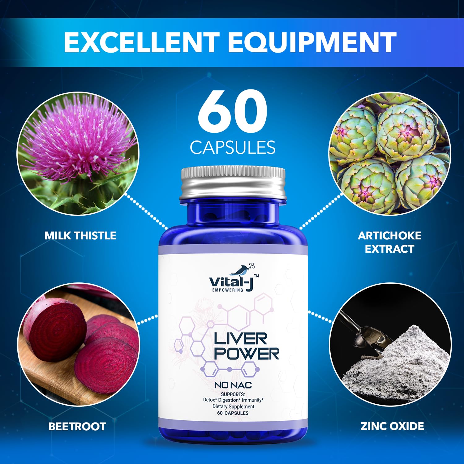 Vital-J Empowering Milk Thistle Herbal Supplement close-up of capsules