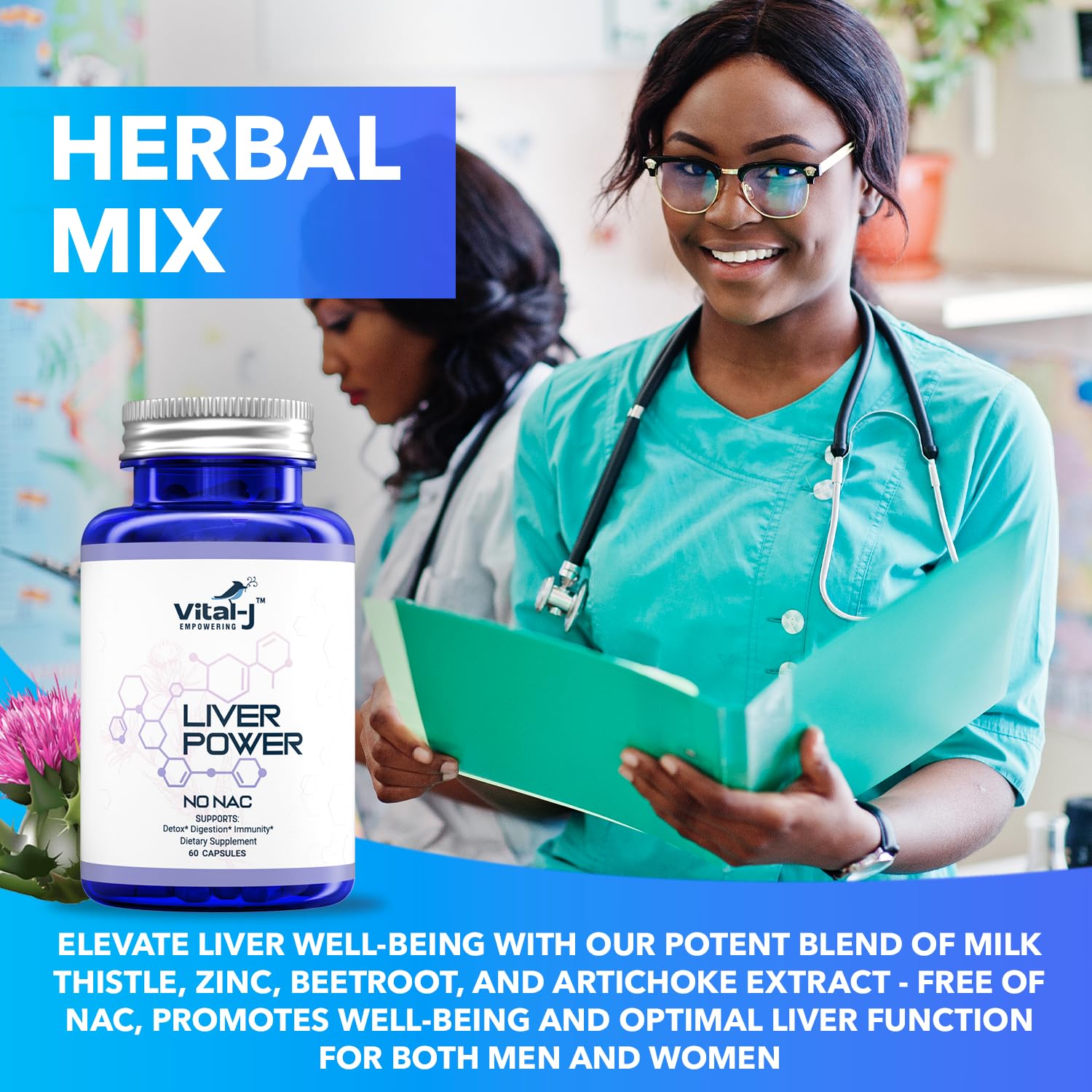 Vital-J Empowering Milk Thistle Herbal Supplement on a kitchen counter