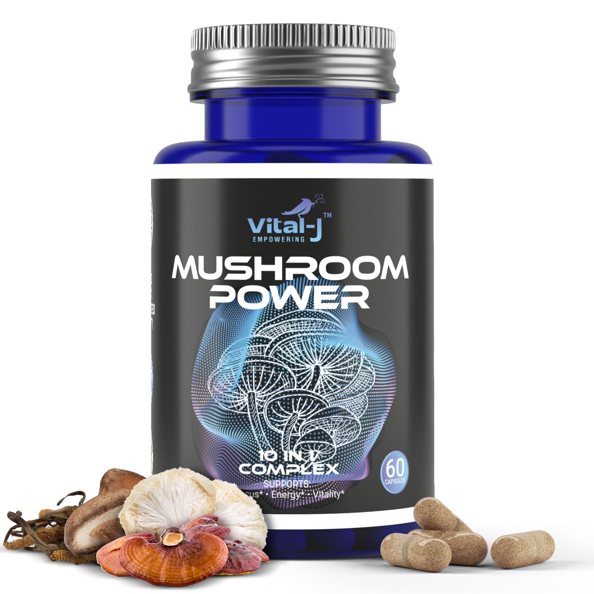 Vital-J Empowering Mushroom Blend Capsules front view
