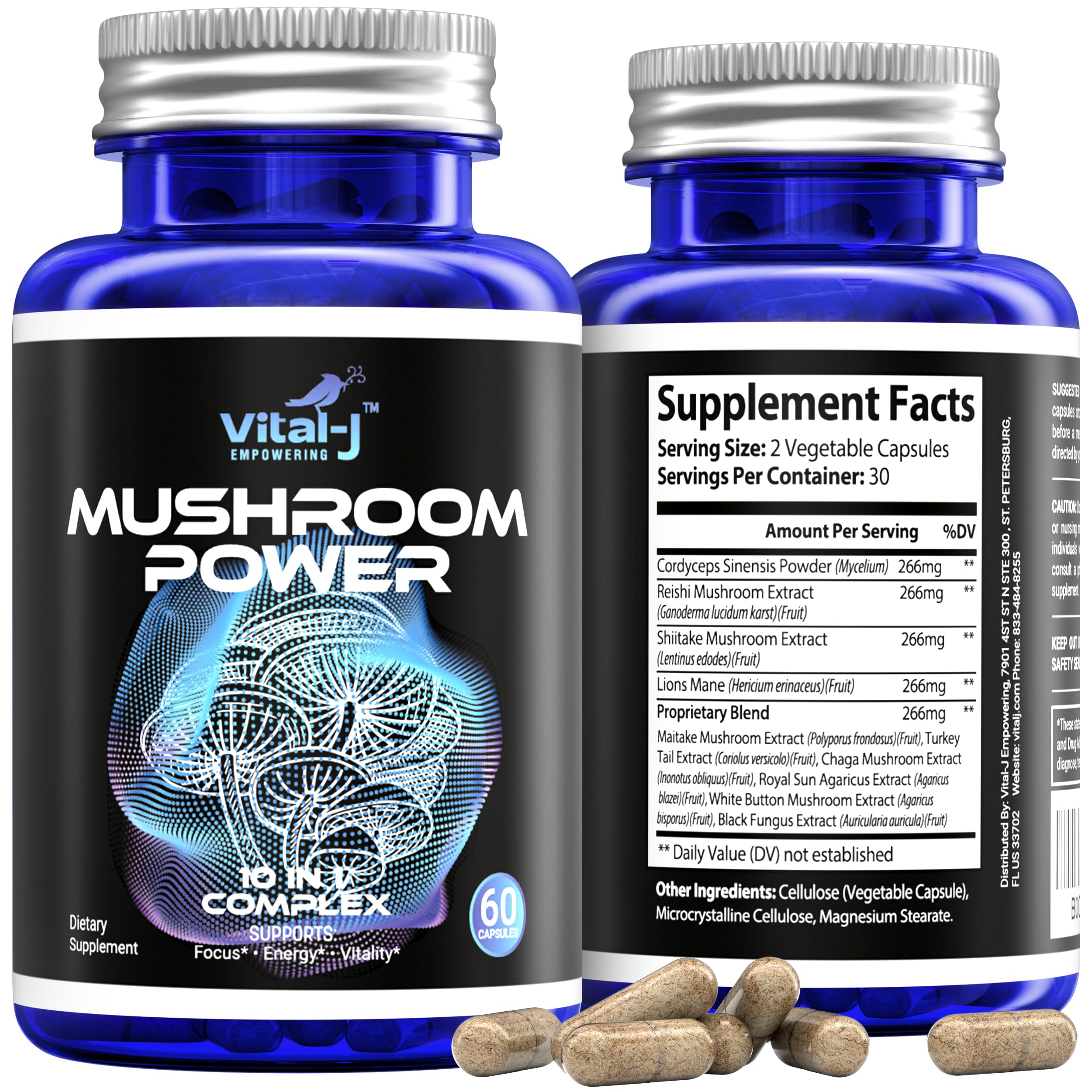 Vital-J Empowering Mushroom Blend Capsules ingredients list
