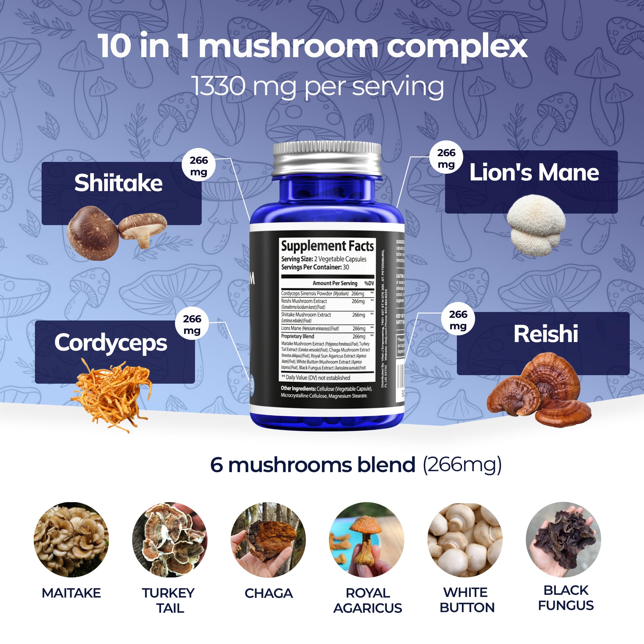 Vital-J Empowering Mushroom Blend Capsules side view