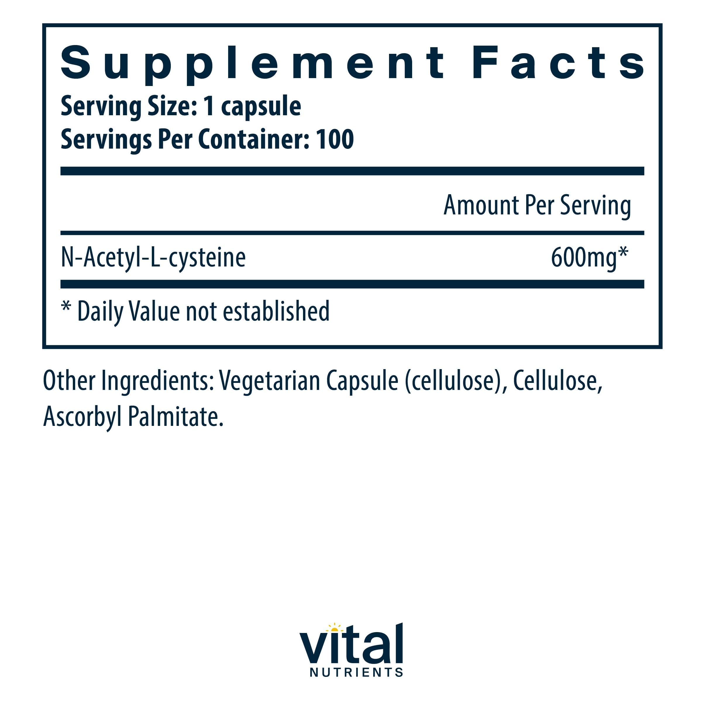 Vital Nutrients Acetyl-L-Carnitine 600mg Capsules side view