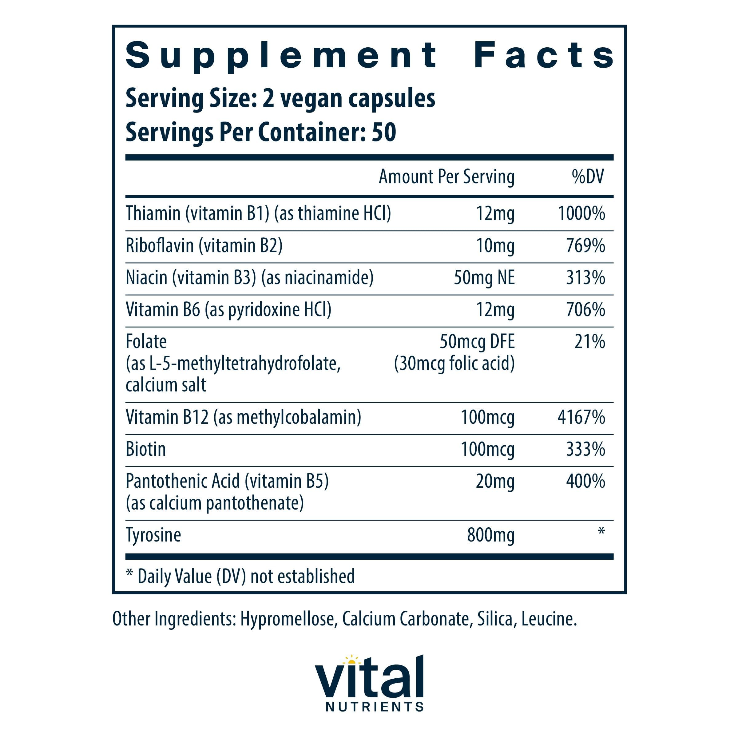 Vital Nutrients Adrenal Extracts 100g side view with nutritional information