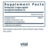 Vital Nutrients Astragalus 600mg vegan capsules side view