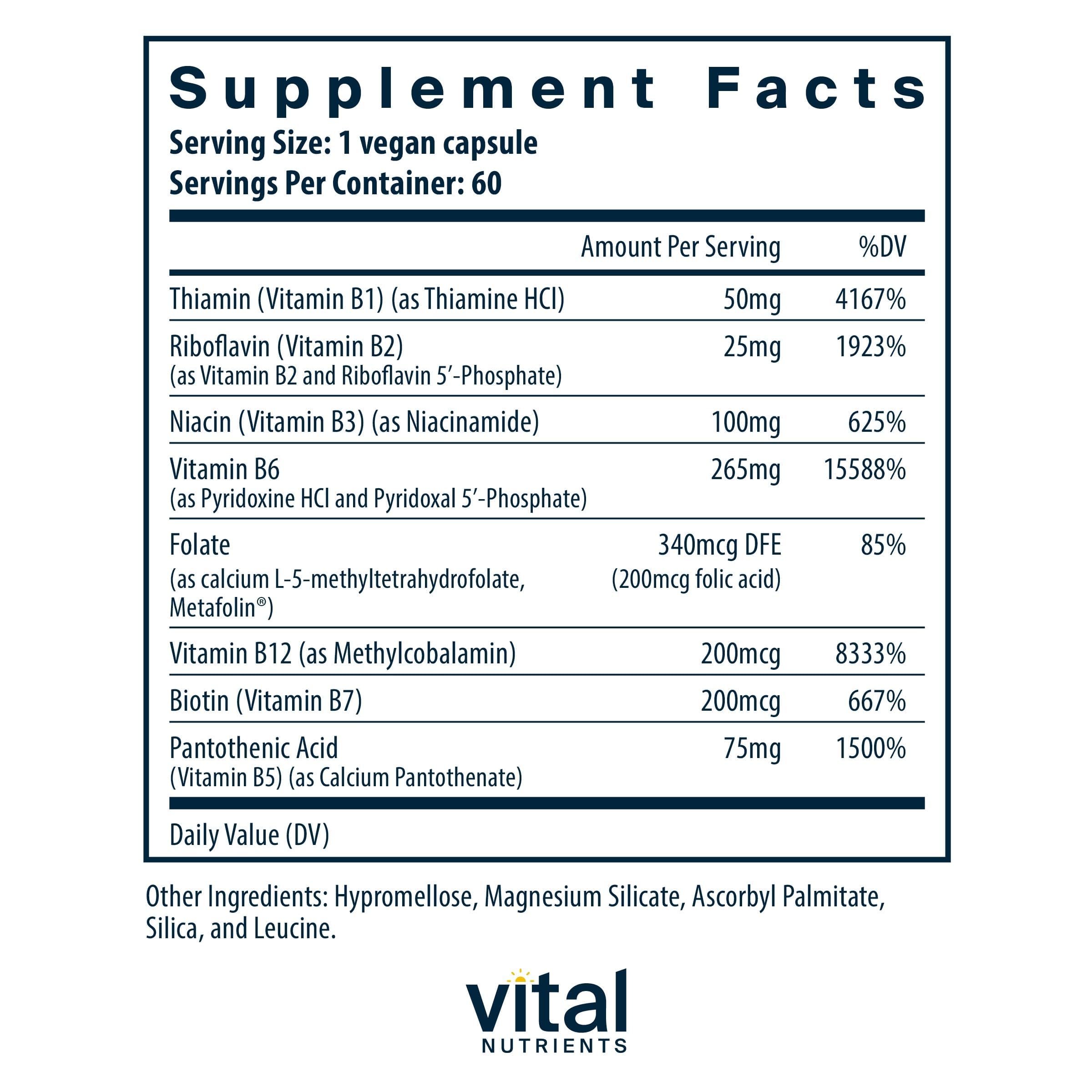 Vital Nutrients B-Complex Vitamins for Women 60 Vegan Capsules side view