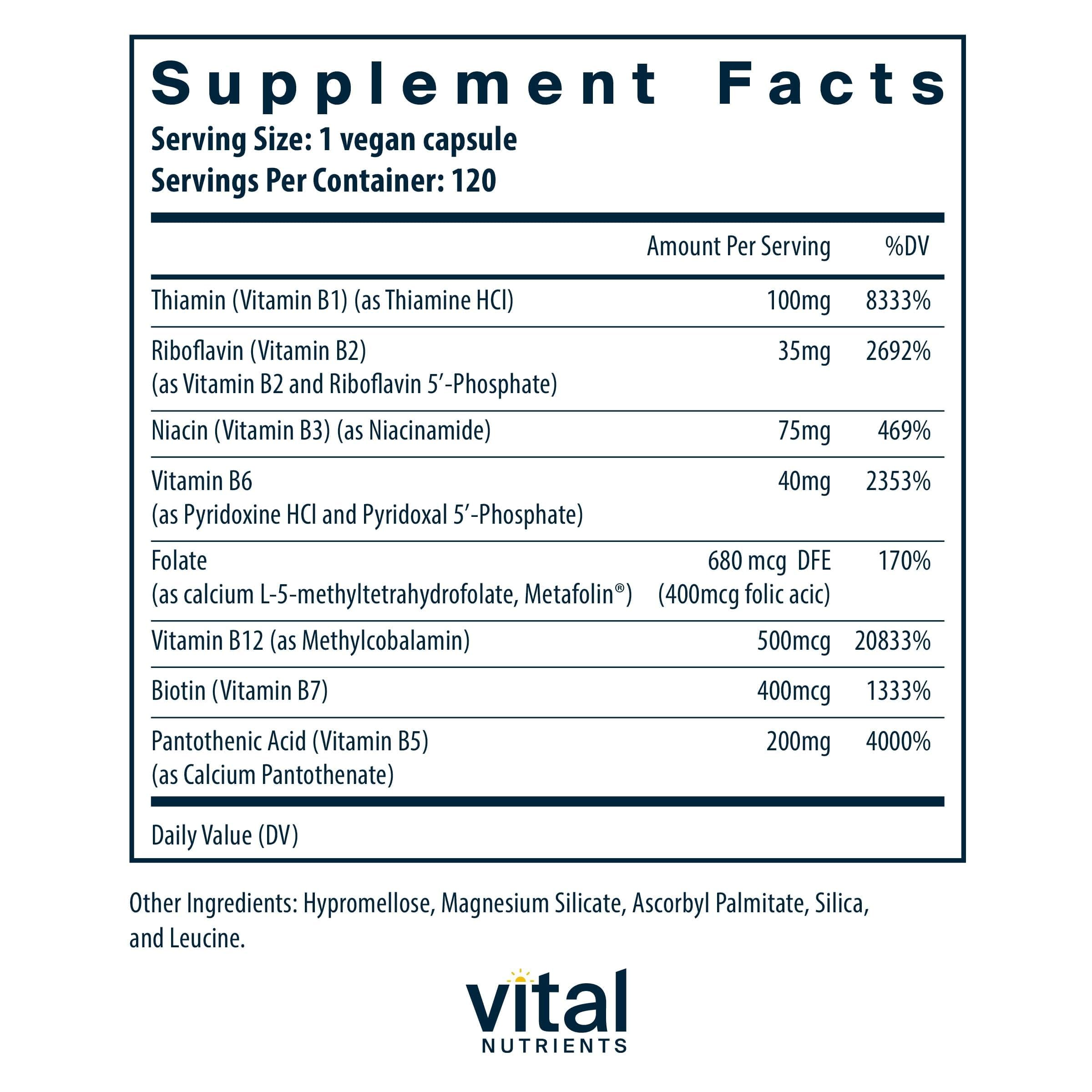 Vital Nutrients B-Complex Vitamins side view of bottle