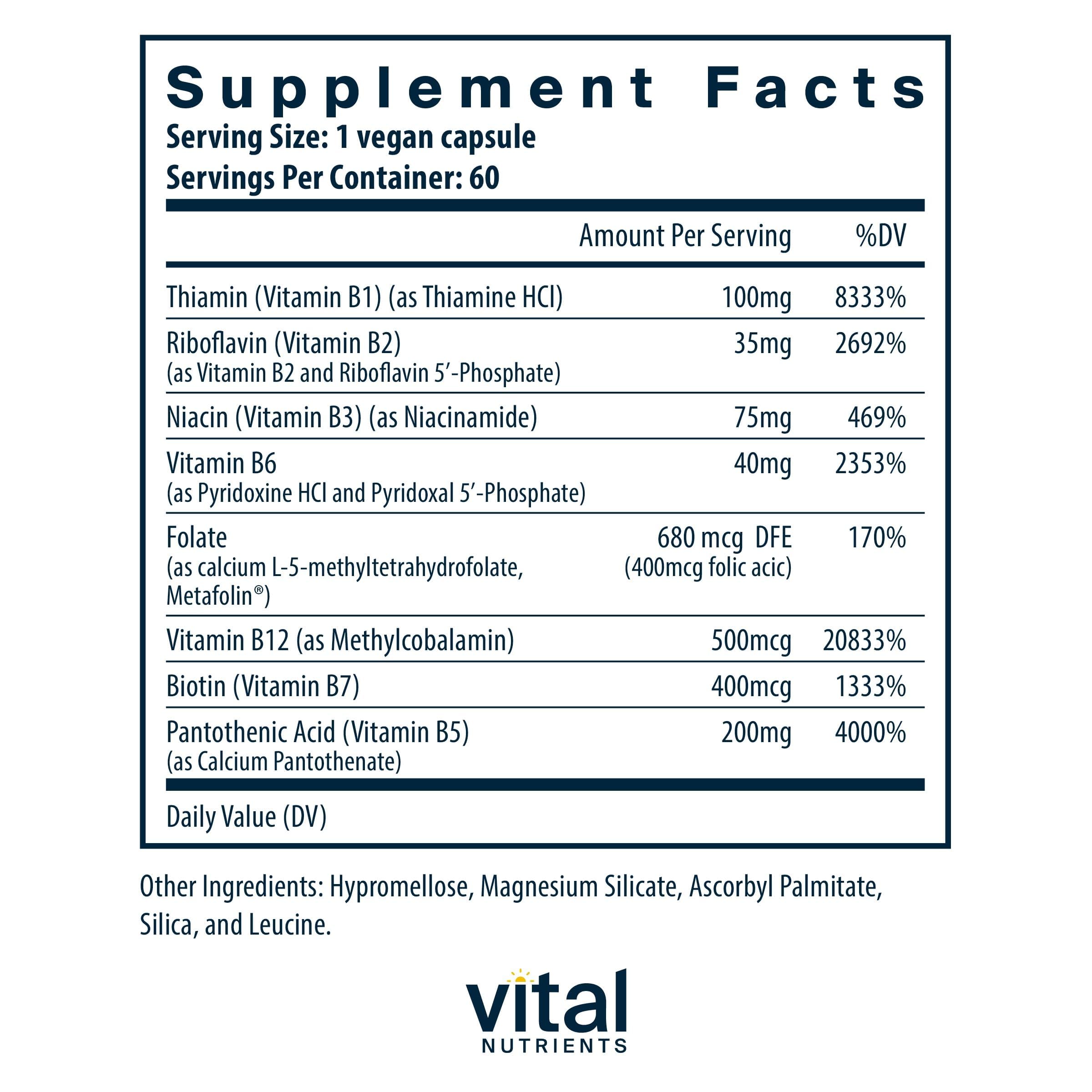 Vital Nutrients B-Complex Vitamins side view showing capsule details