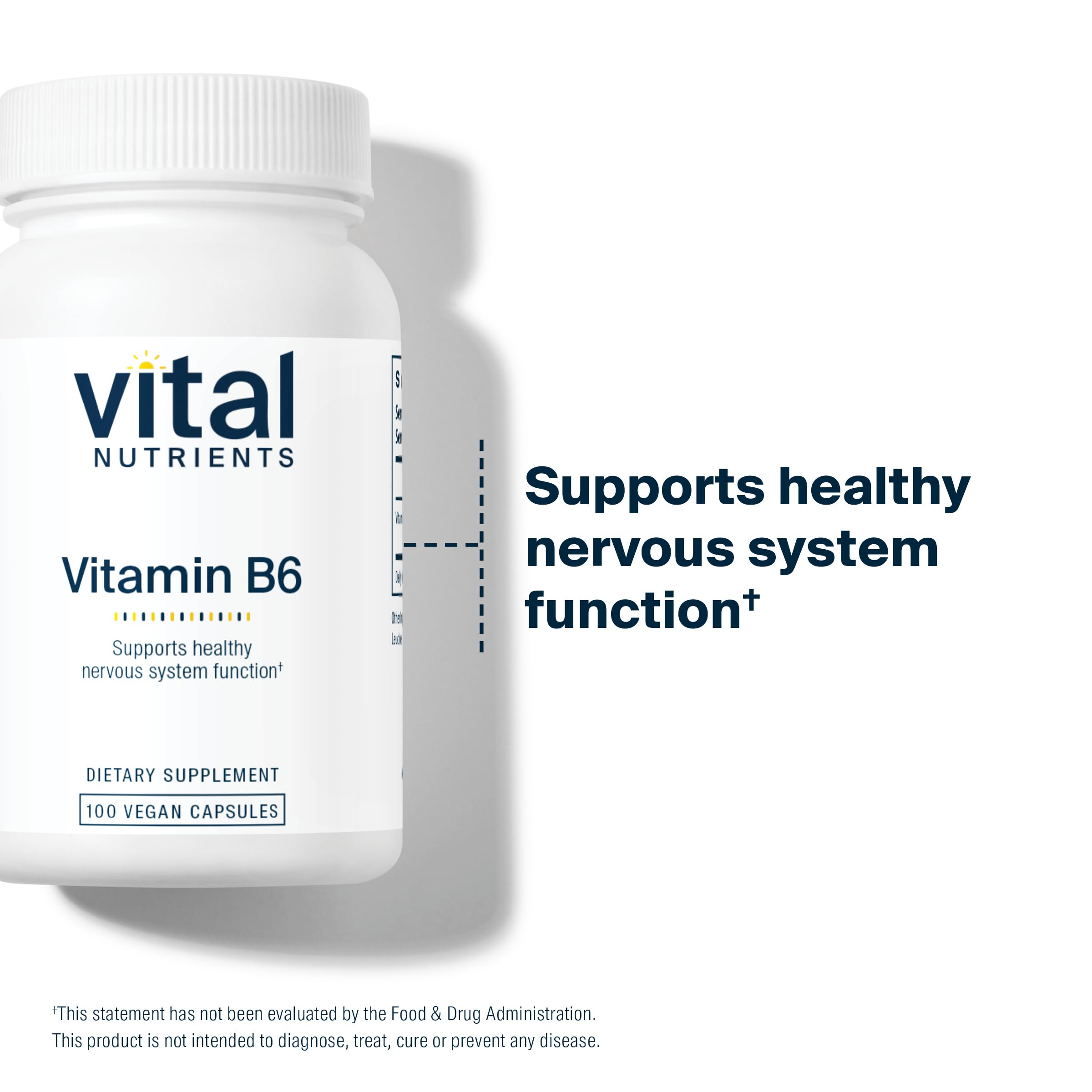Vital Nutrients B6 (Pyridoxal Phosphate) 100mg vegan capsules on a wooden table