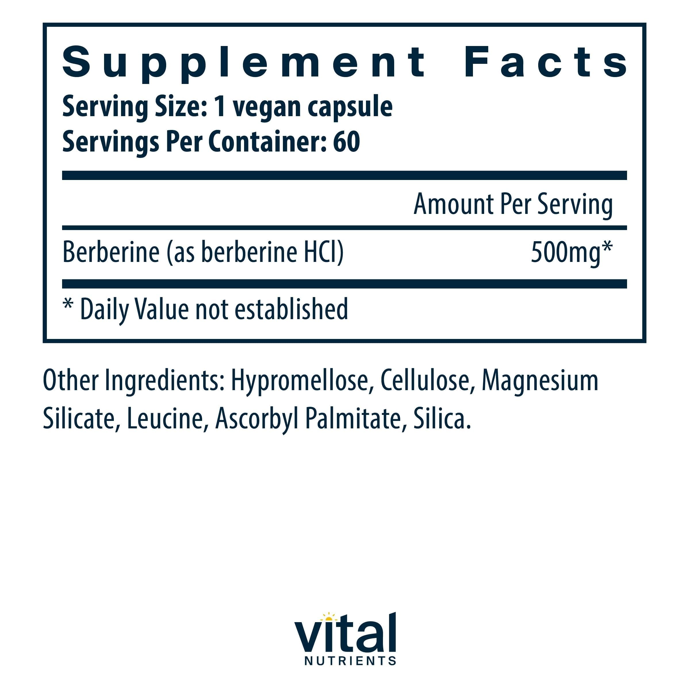 Vital Nutrients Berberine Supplement 1000mg vegan capsules side view