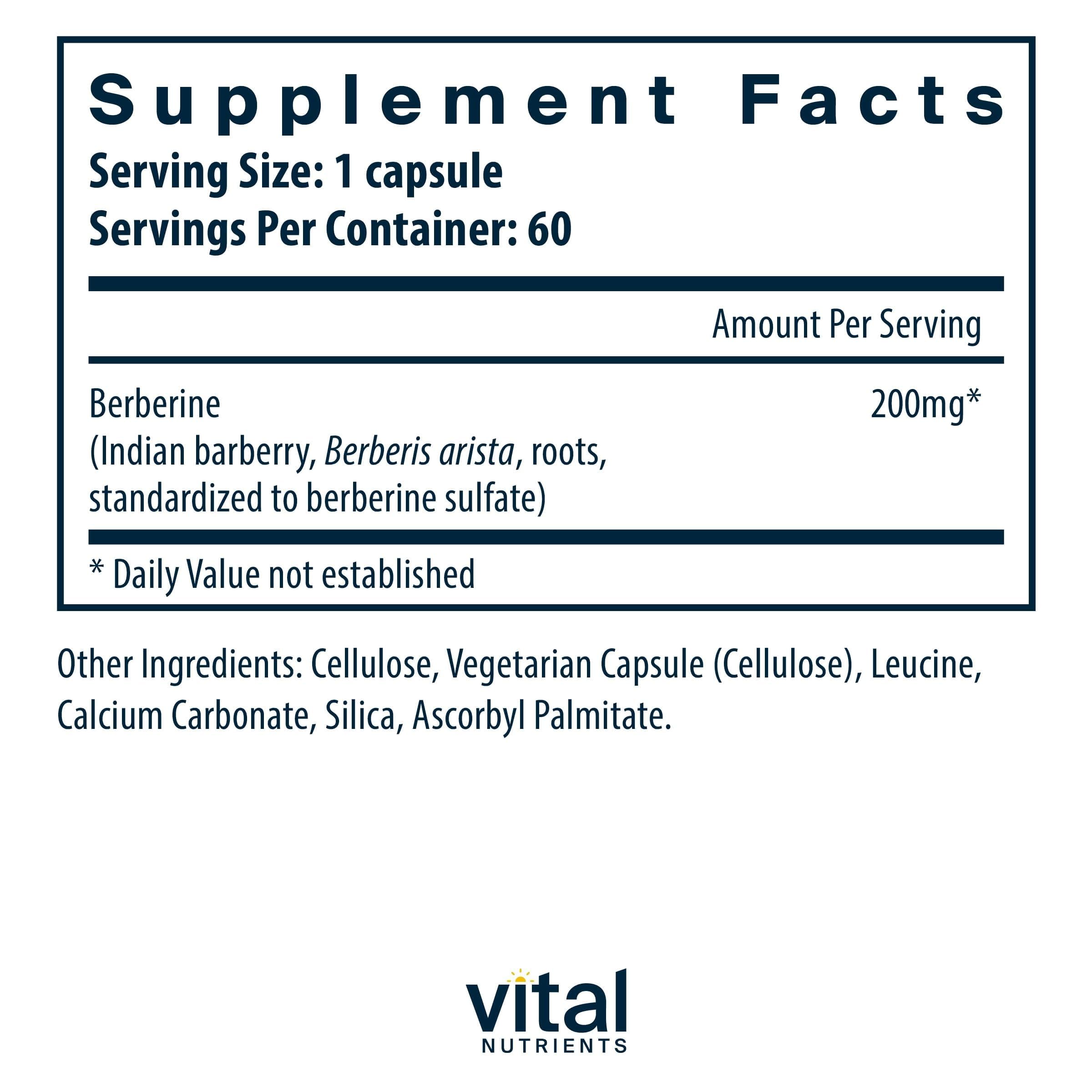 Vital Nutrients Berberine Supplement 500mg vegan capsules side view