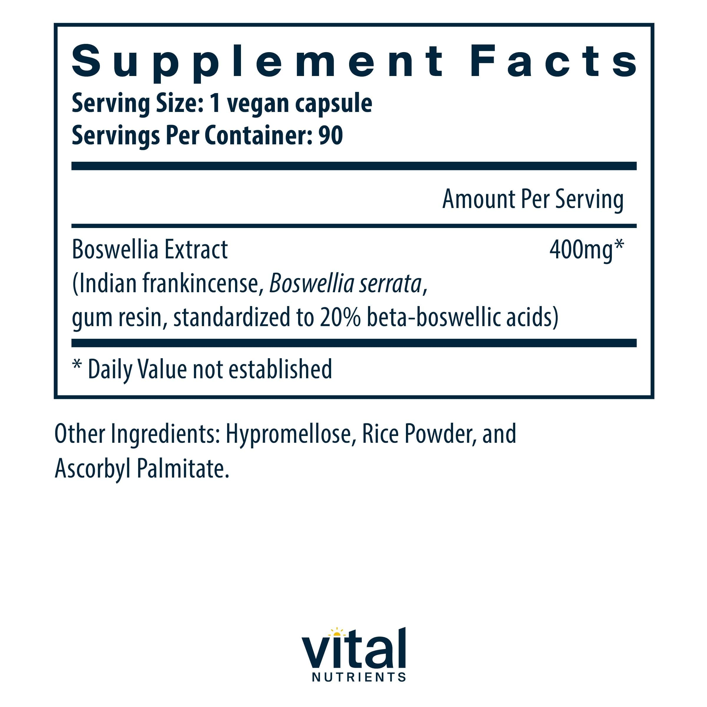 Vital Nutrients Boswellia Extract 400mg Vegan Capsules side view