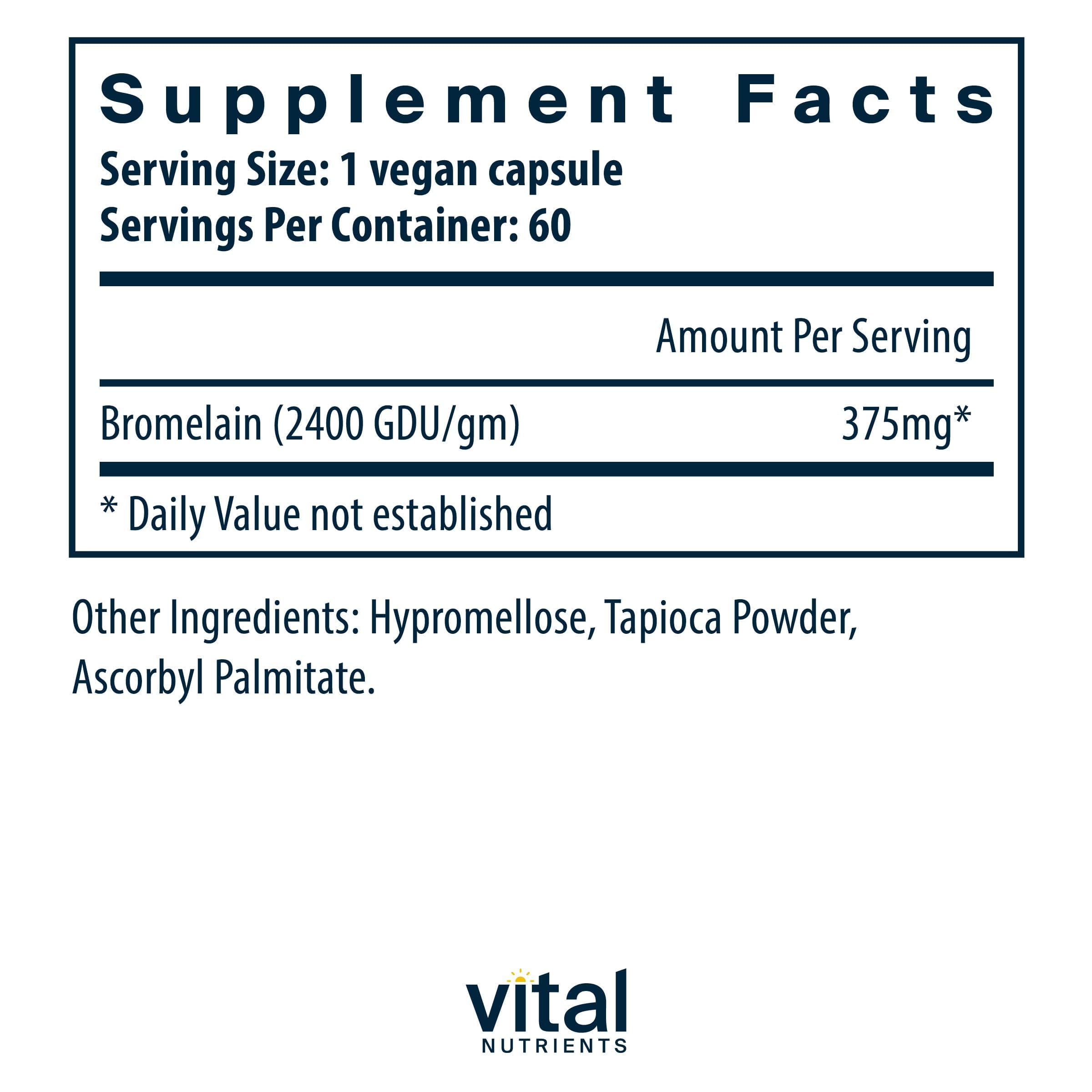 Vital Nutrients Bromelain Supplement 375mg vegan capsules side view