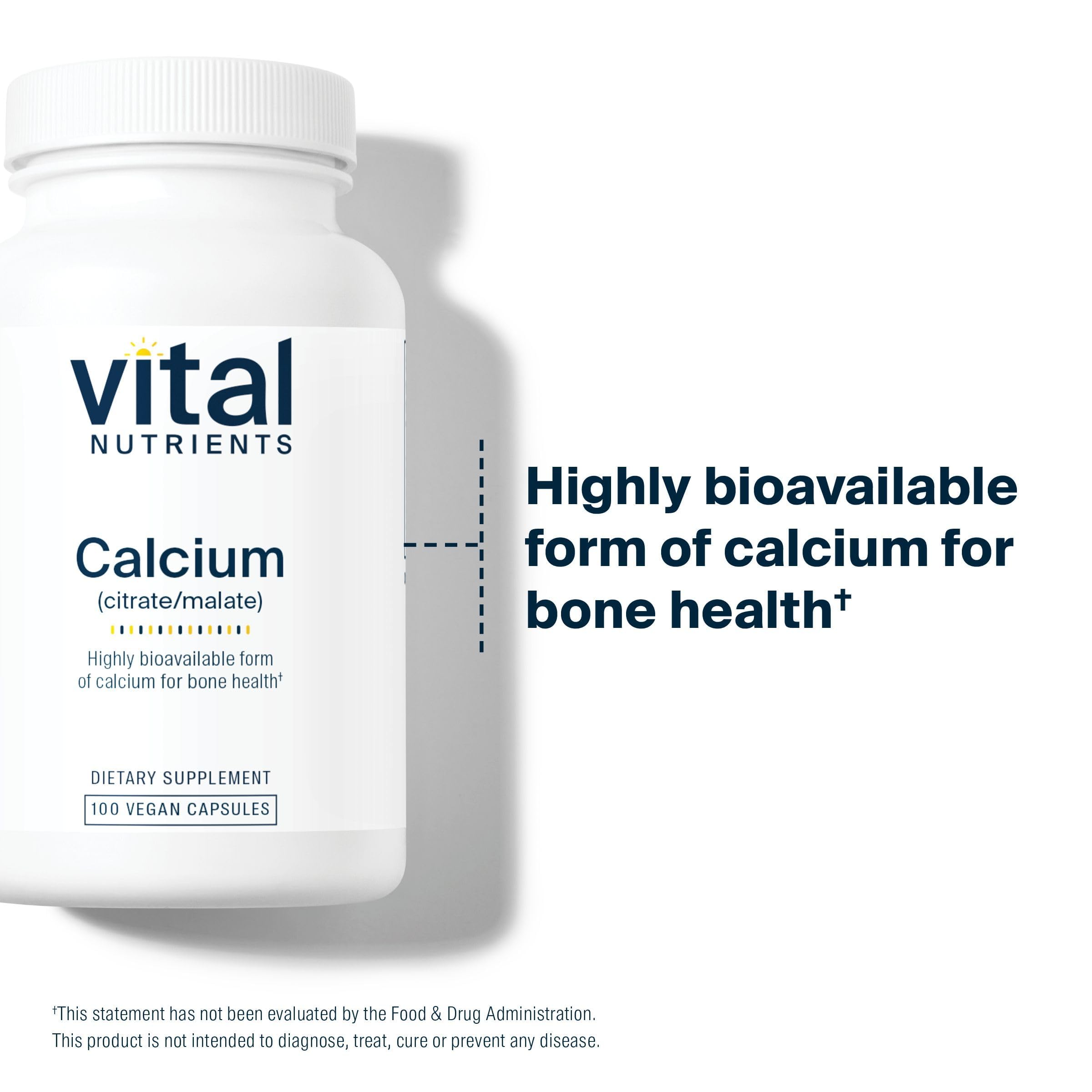 Vital Nutrients Calcium Citrate & Malate supplement bottle with measuring scoop