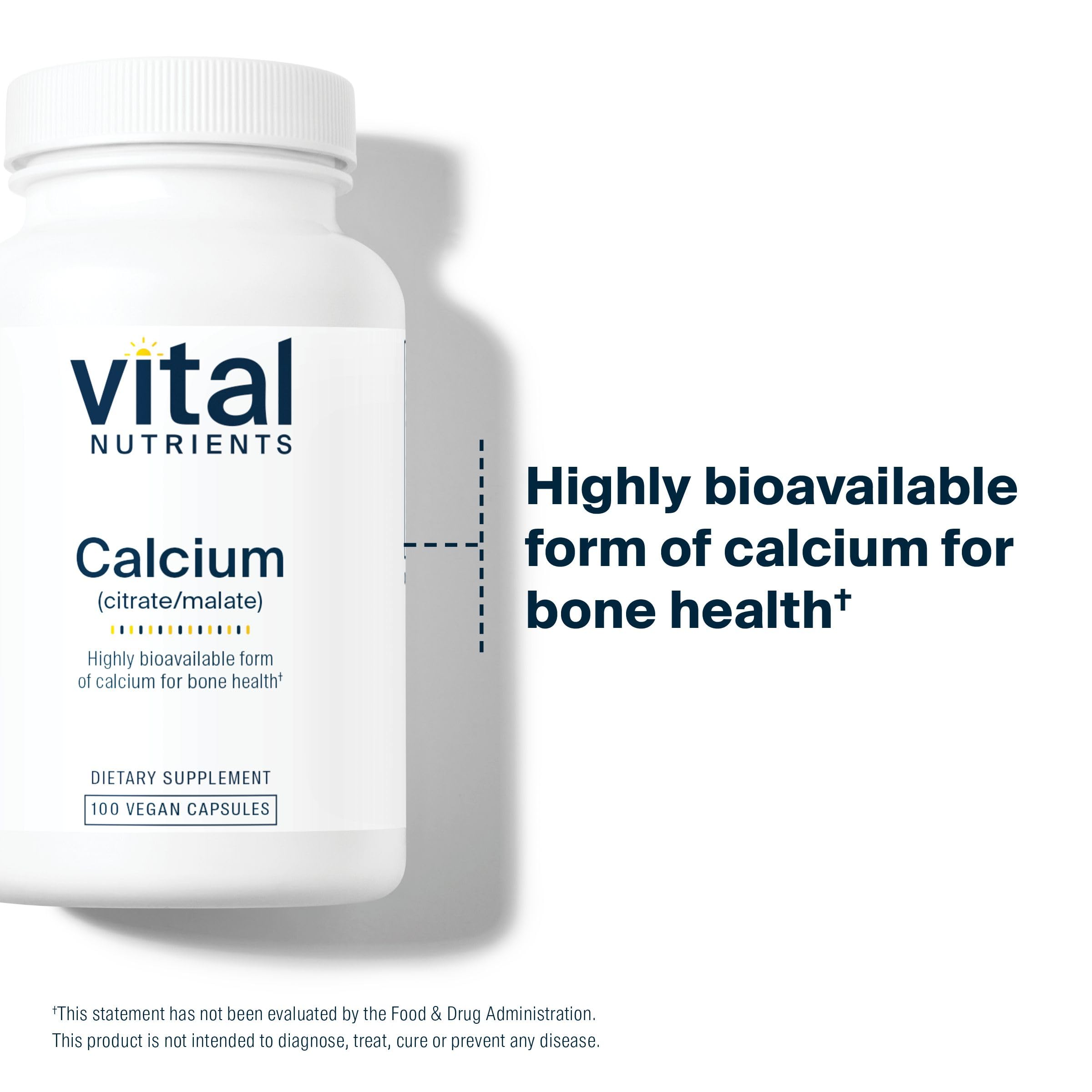 Vital Nutrients Calcium Citrate & Malate supplement on a wooden table