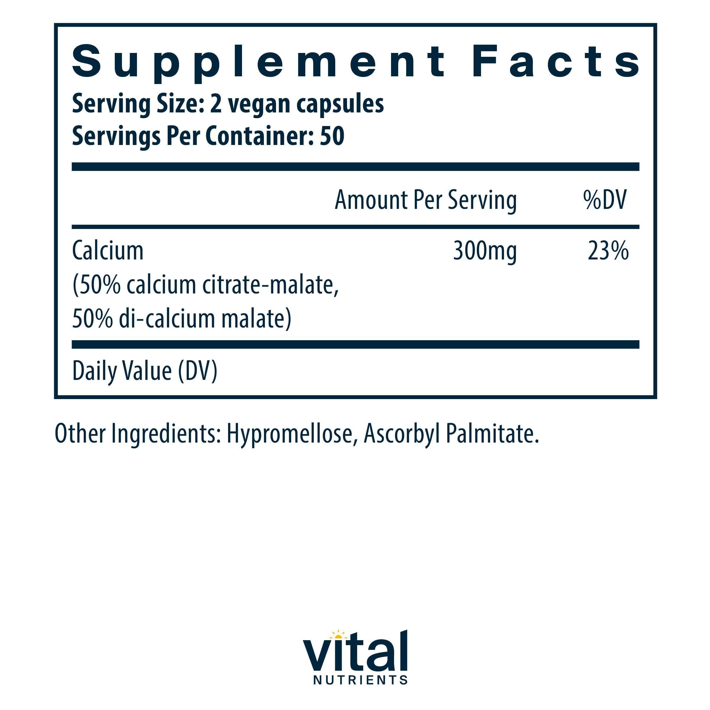 Vital Nutrients Calcium Citrate & Malate supplement side view
