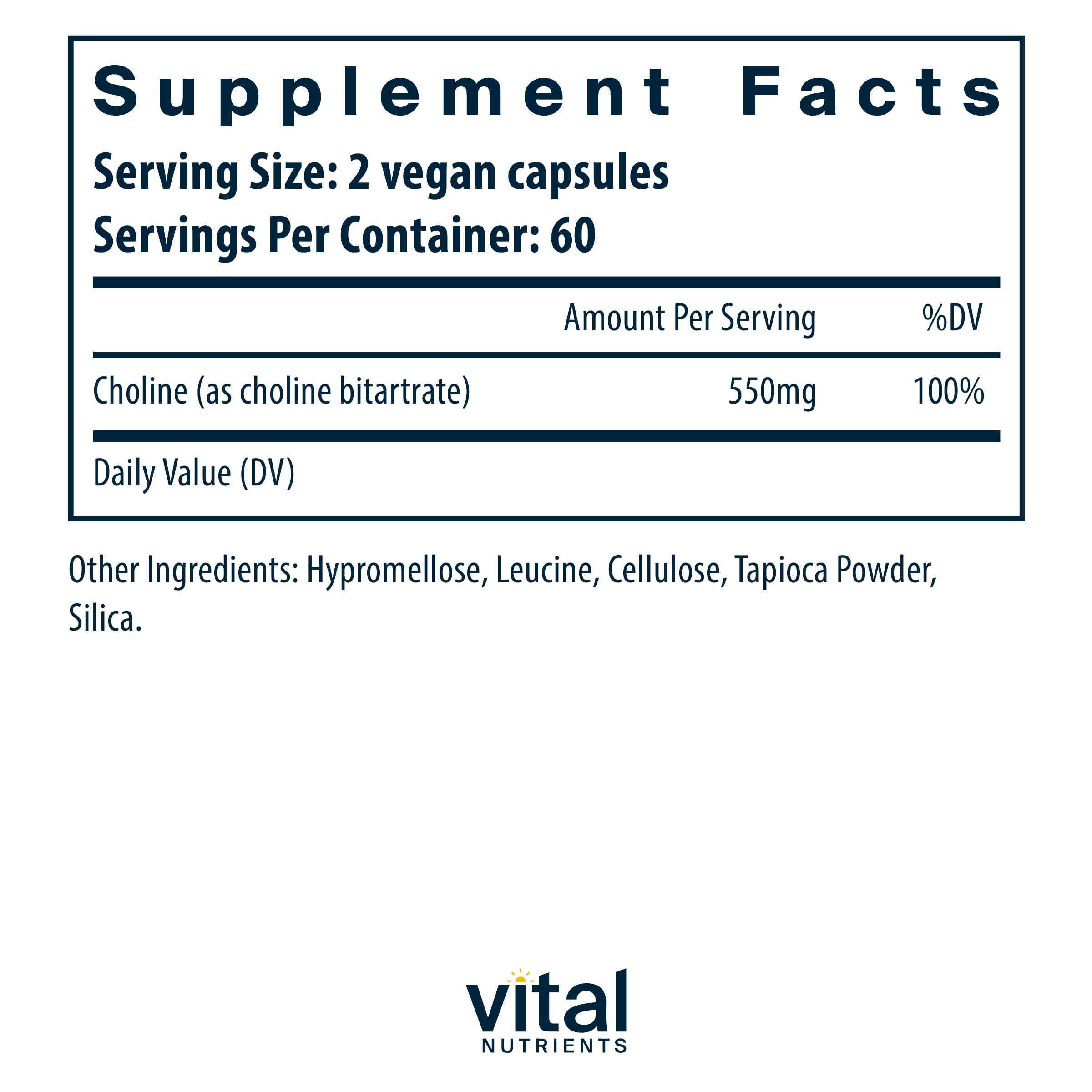 Vital Nutrients Choline Supplement 550mg side view of packaging