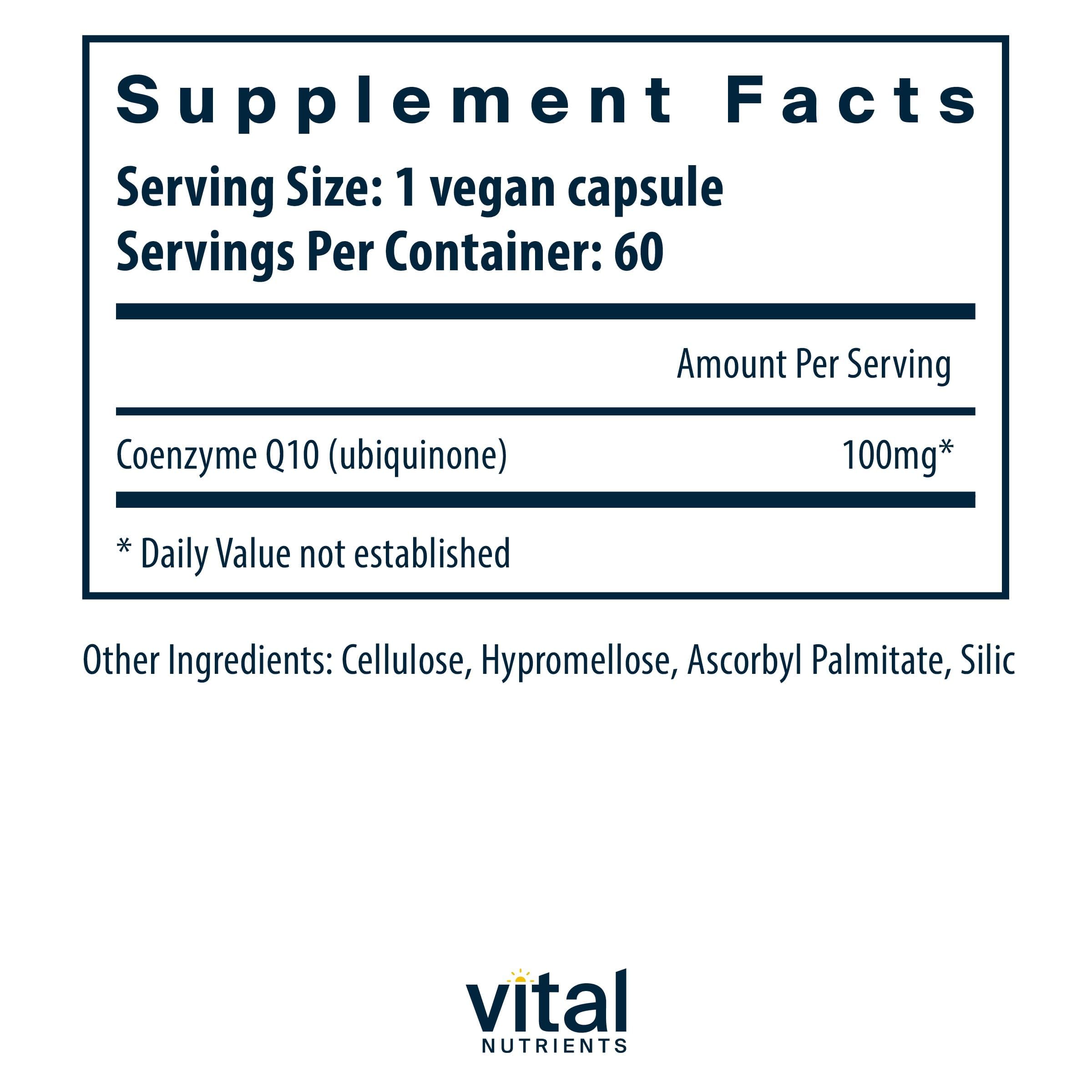 Vital Nutrients CoQ10 Supplement 100mg vegan capsules side view