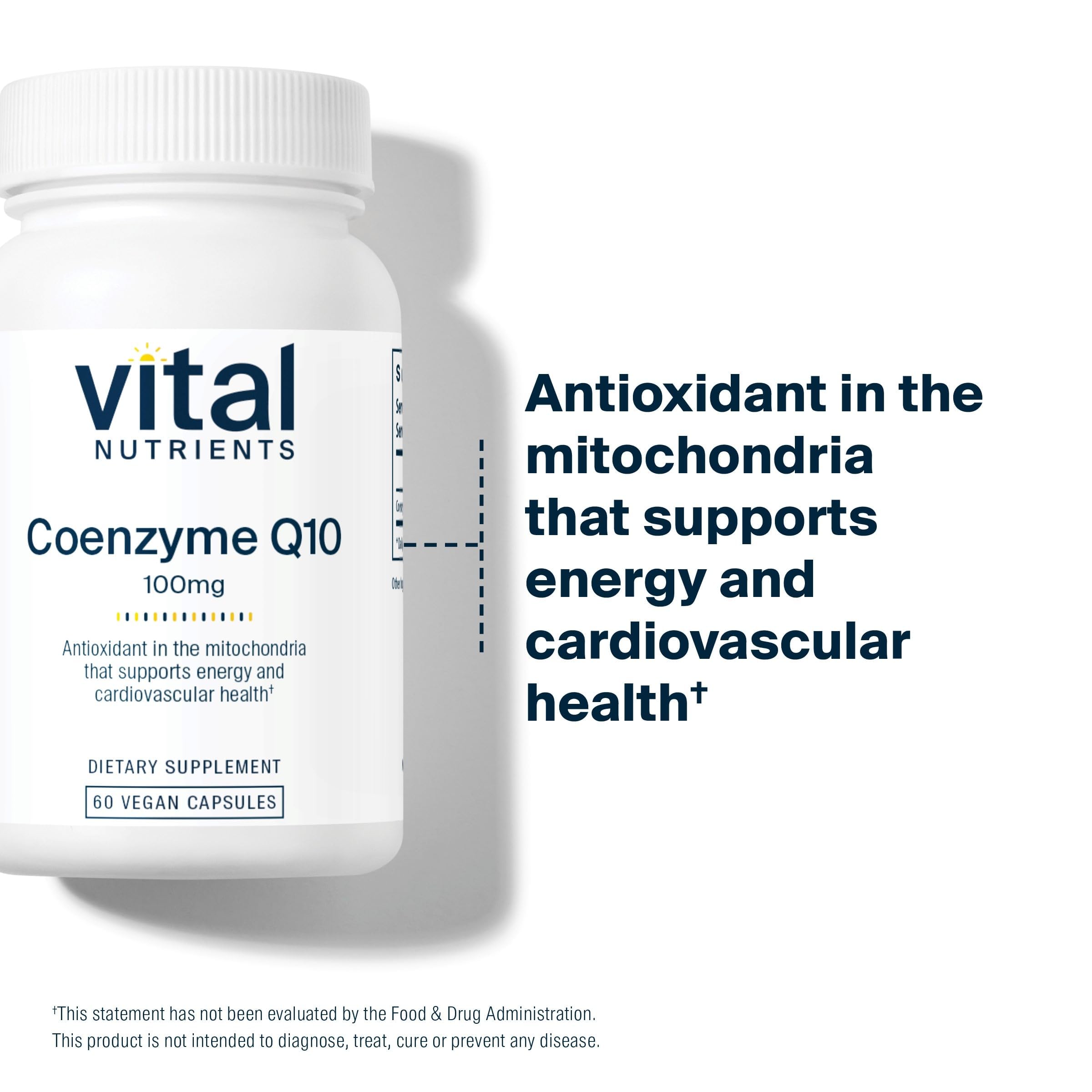 Vital Nutrients CoQ10 Supplement 100mg vegan capsules with measuring spoon