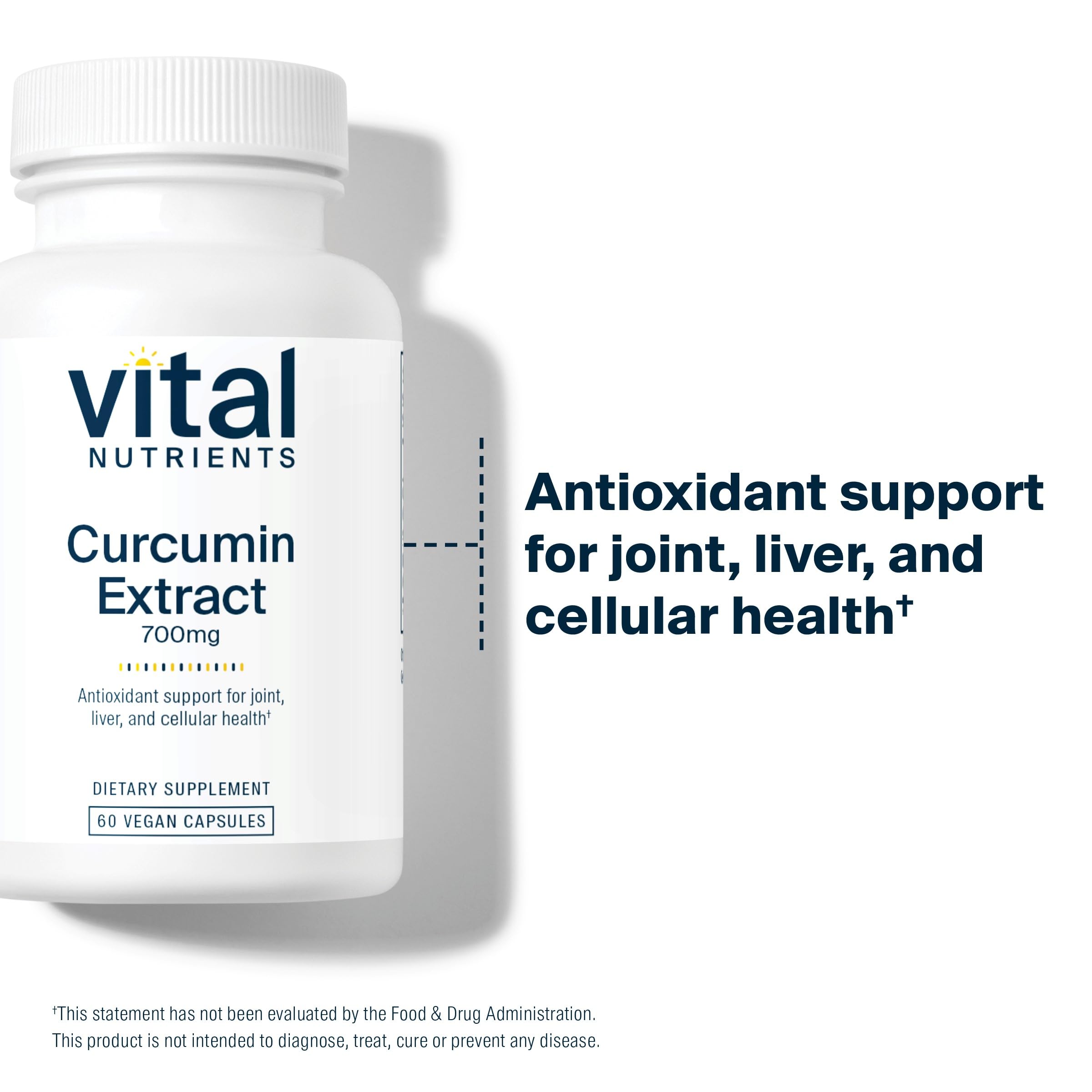 Vital Nutrients Curcumin 700mg capsules with green leaves