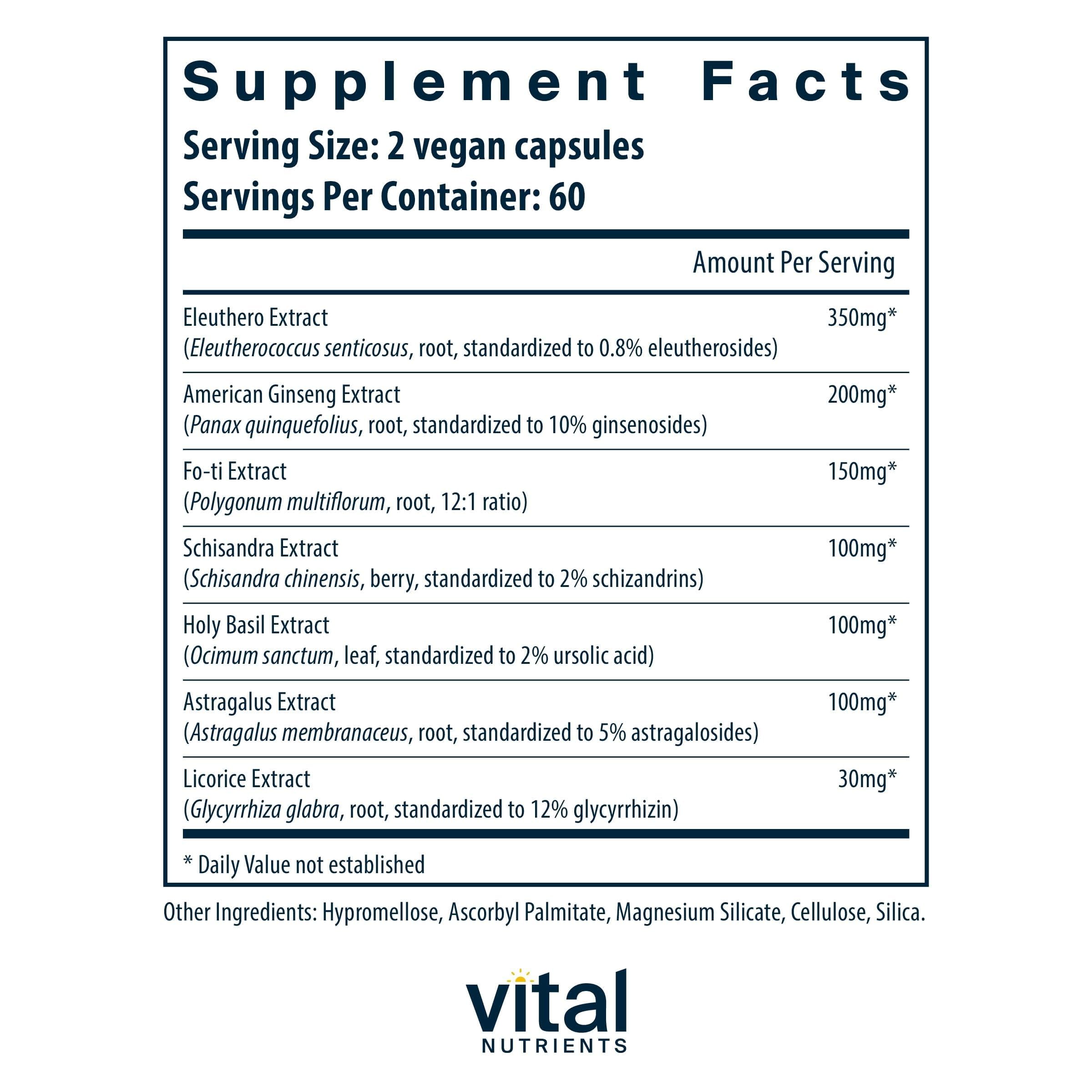 Vital Nutrients Energy Plus Ginseng Capsules side view