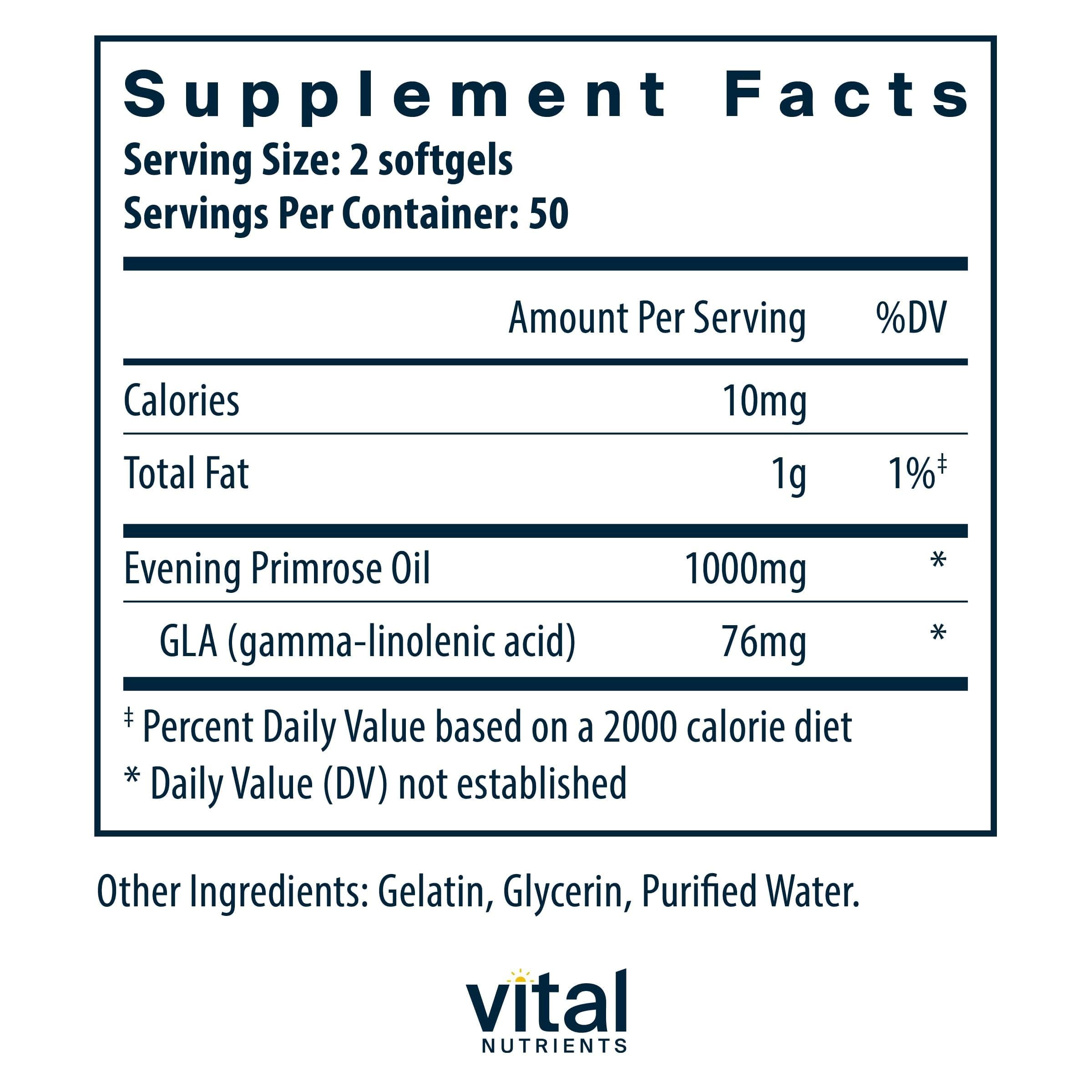 Vital Nutrients Evening Primrose Oil 1000mg softgel side view