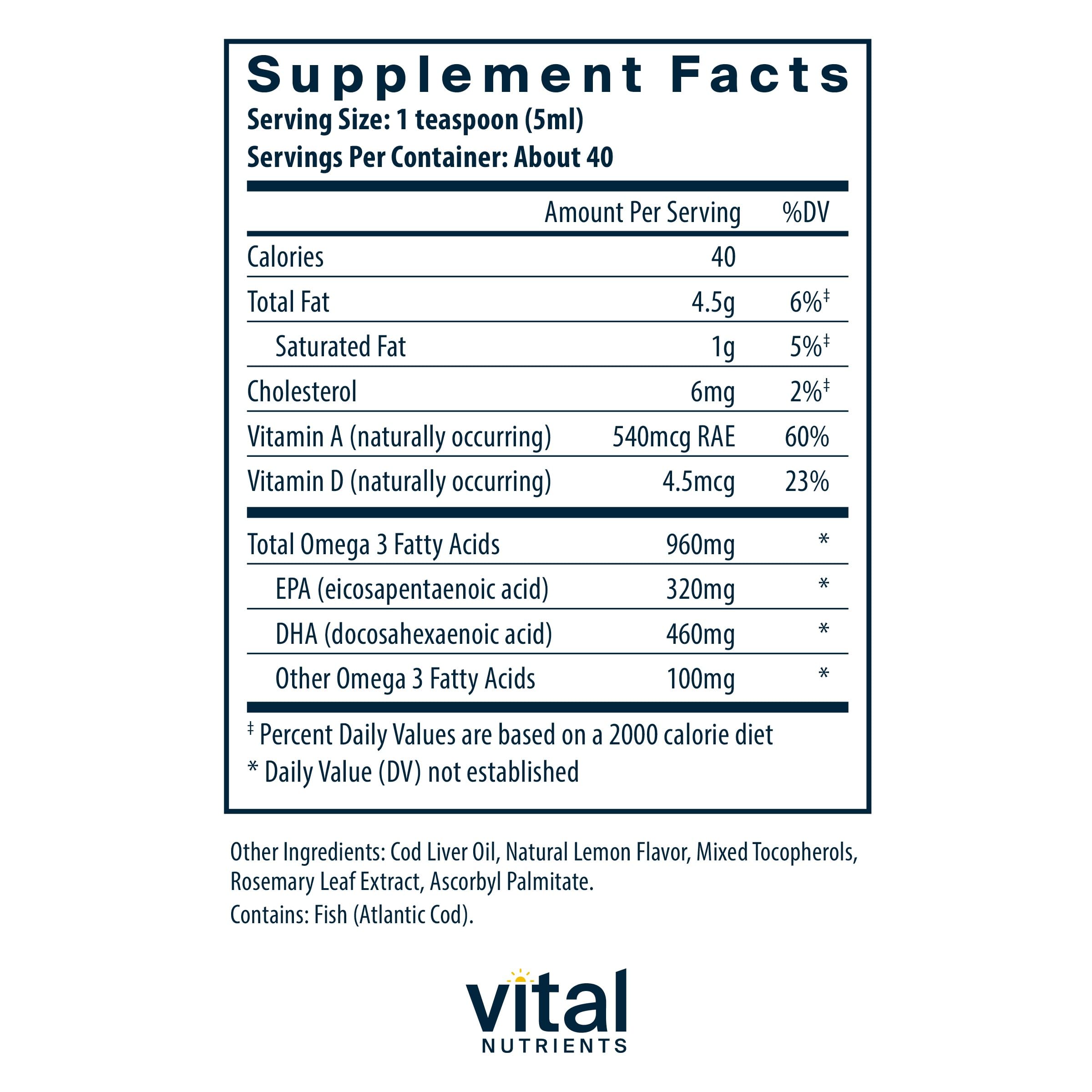 Vital Nutrients Fish Oil Supplement 960mg Omega 3 side view