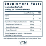 Vital Nutrients Flax Seed Oil 3000mg softgels back view with nutritional information