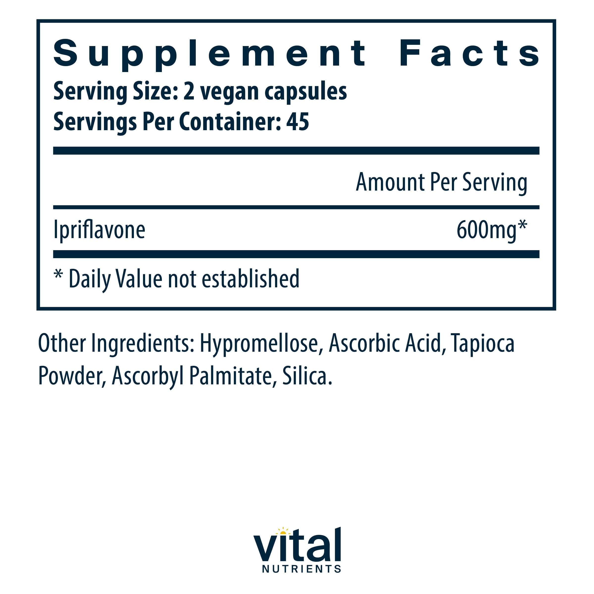 Vital Nutrients Ipriflavone 600mg vegan capsules side view