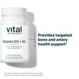 Vital Nutrients K2 D3 Vitamin Supplement displayed on a wooden table