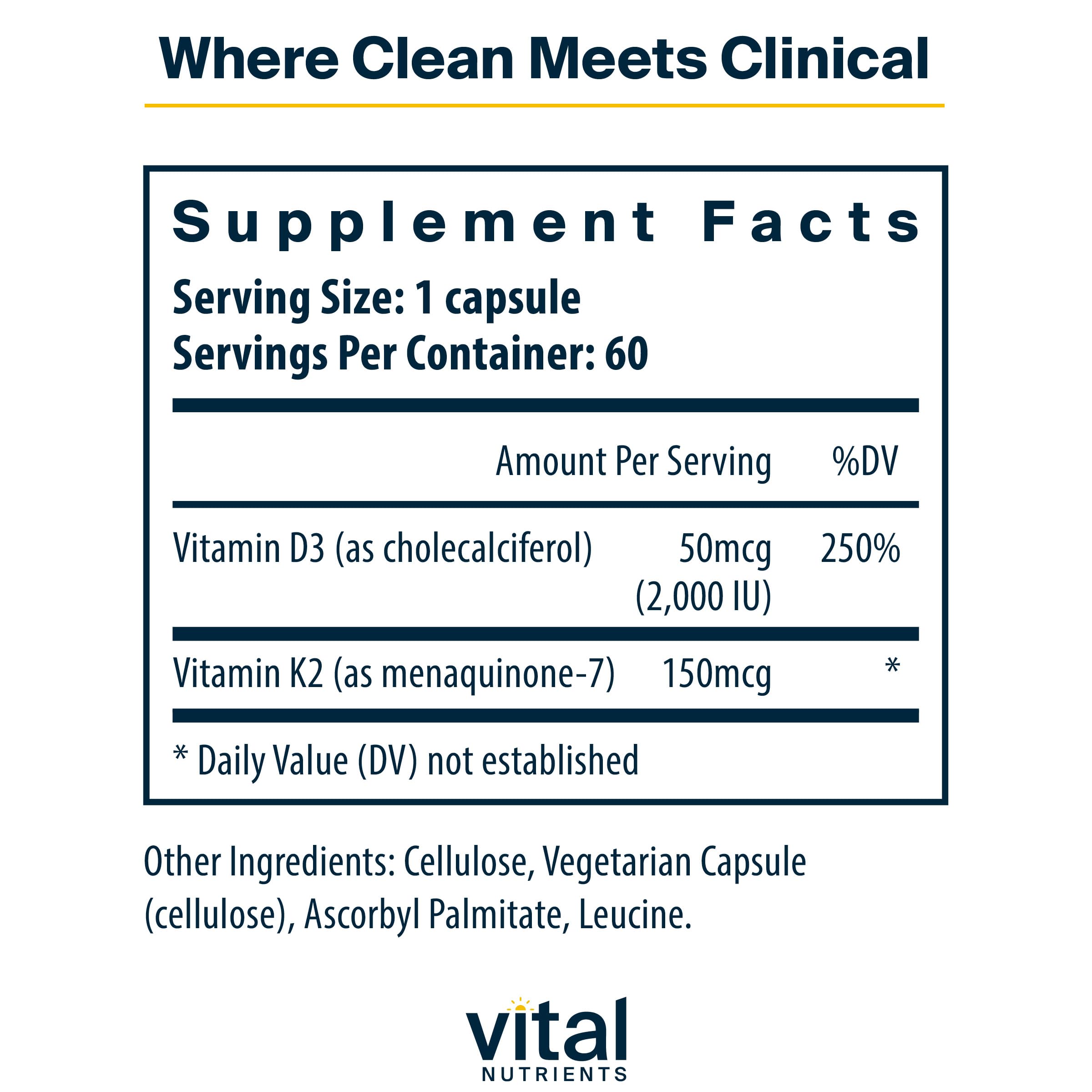Vital Nutrients K2 D3 Vitamin Supplement side view showing capsule