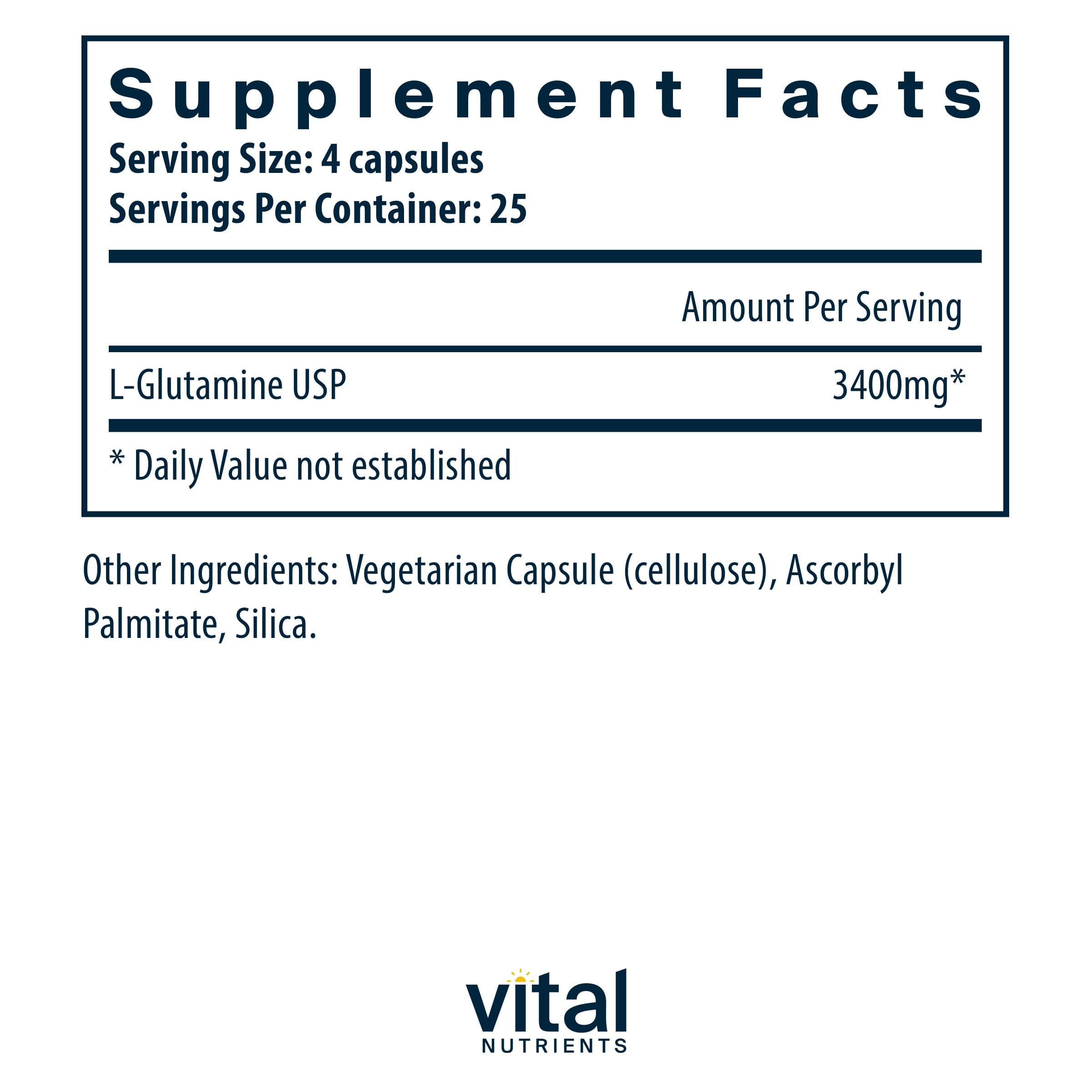 Vital Nutrients L-Glutamine Supplement 3400mg back view