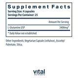 Vital Nutrients L-Glutamine Supplement 3400mg back view