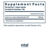 Vital Nutrients L-Lysine 500mg capsule bottle side view