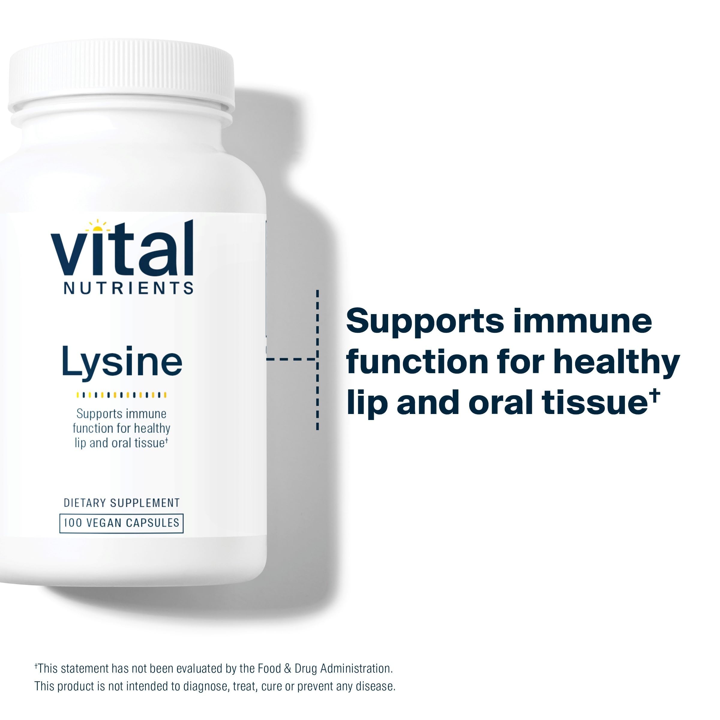 Vital Nutrients L-Lysine 500mg capsules with dosage information