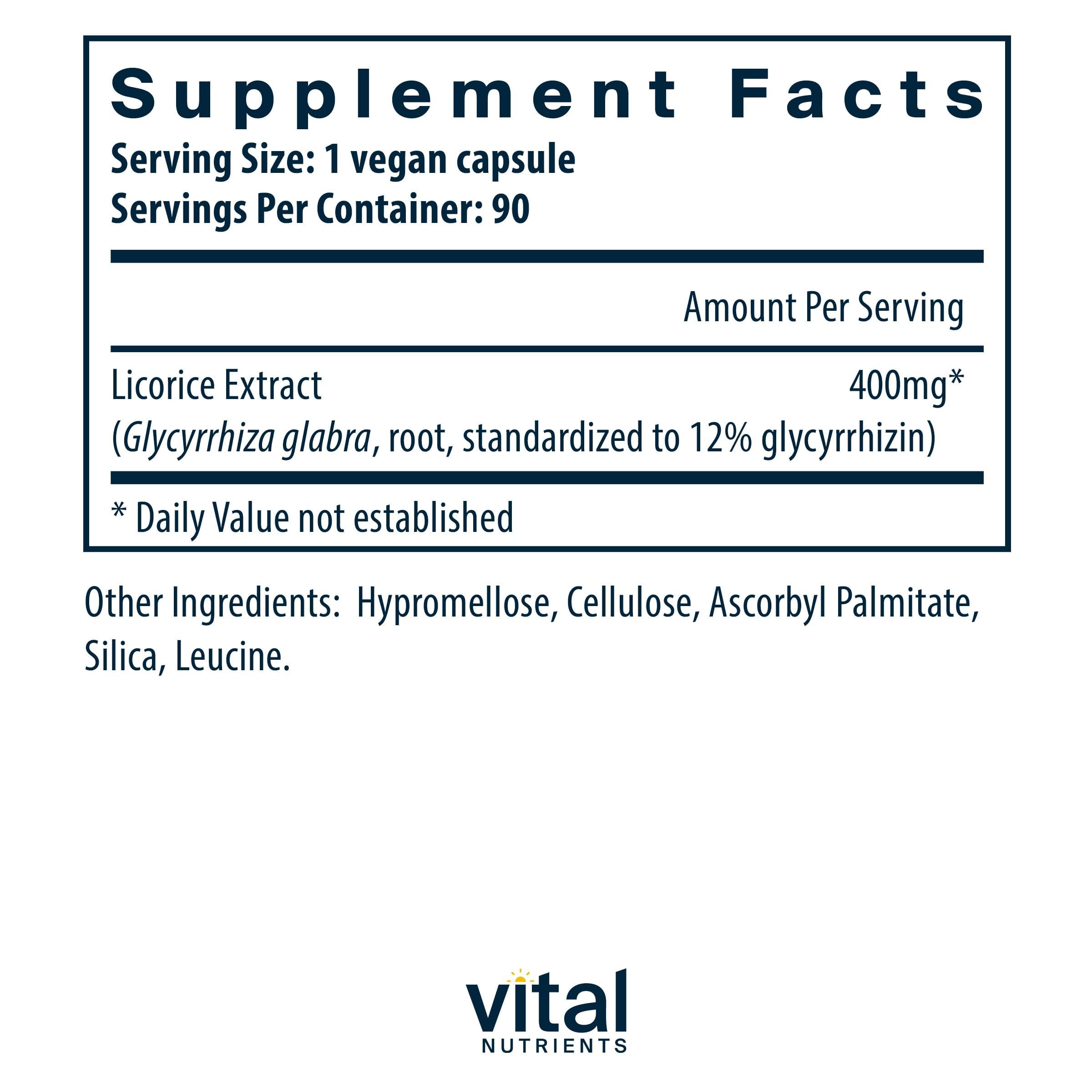 Vital Nutrients Licorice Root Capsules 400mg side view