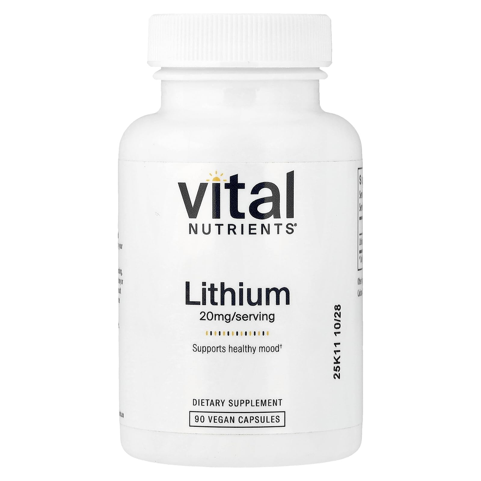Vital Nutrients Lithium Orotate 20mg 90 Veg Capsules front view
